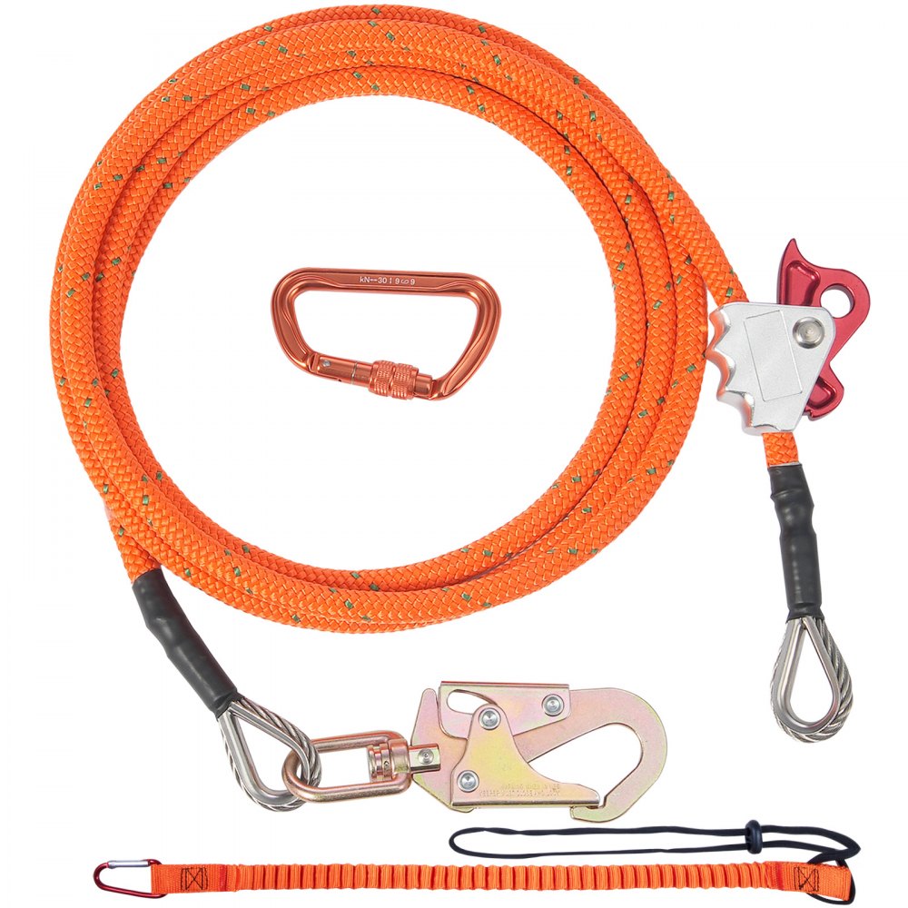 VEVOR Kit Corda Arrampicata Nucleo in Filo Acciaio Diametro 16 mm Kit Flipline 3,66 m per Arrampicata Gancio a Scatto in Lega di Acciaio Moschettone in Lega di Alluminio Tensione Rottura 41 KN