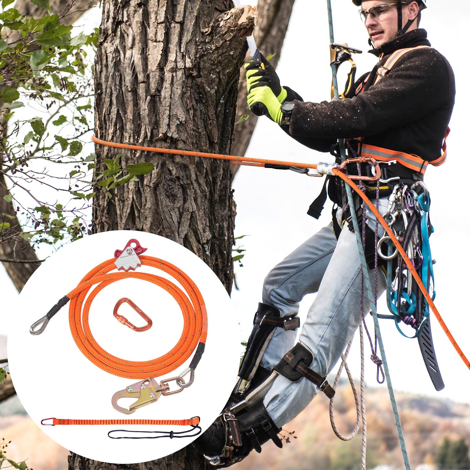 VEVOR Kit Corda Arrampicata Nucleo in Filo Acciaio Diametro 16 mm Kit Flipline 3,66 m per Arrampicata Gancio a Scatto in Lega di Acciaio Moschettone in Lega di Alluminio Tensione Rottura 41 KN
