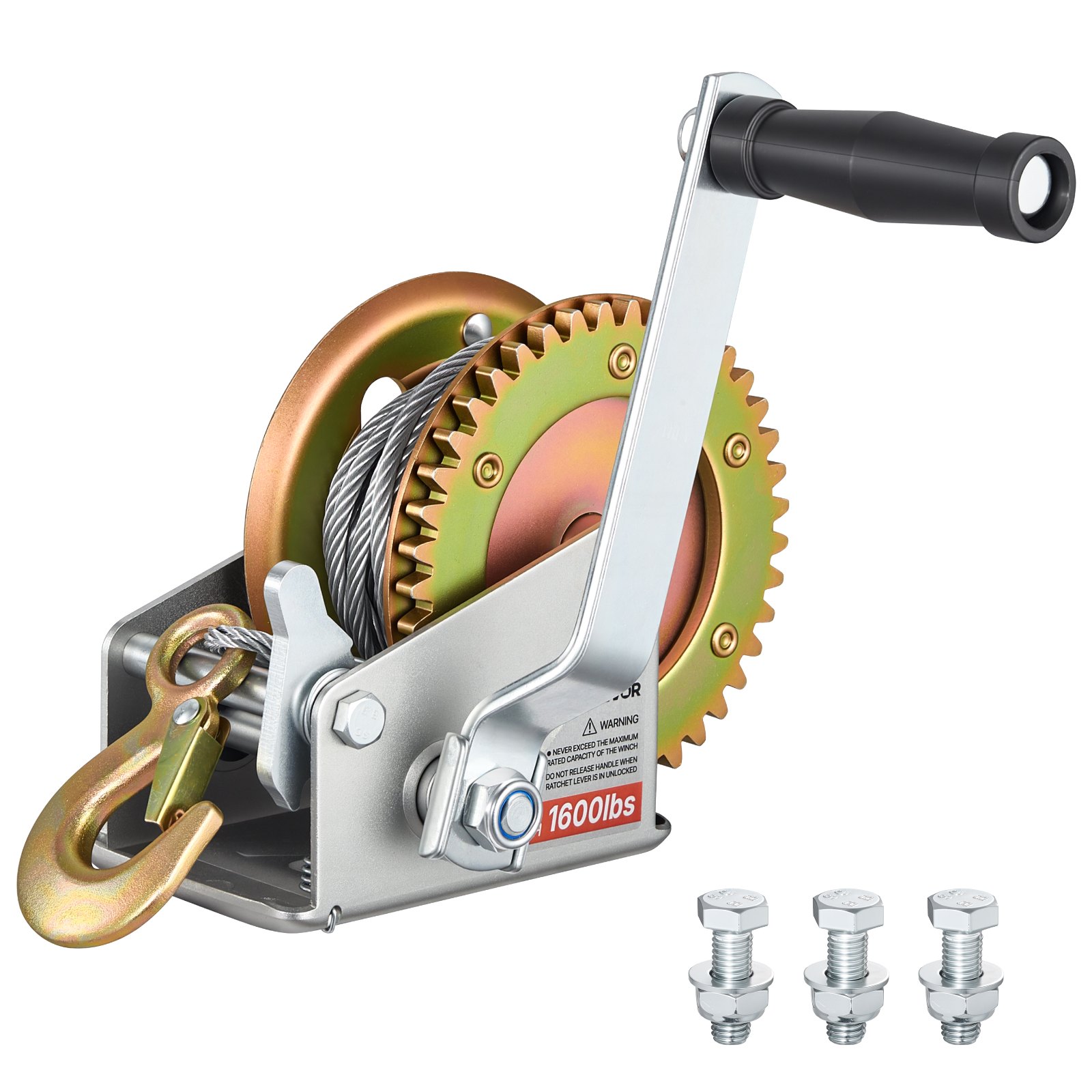 VEVOR Verricello Manuale per Barca da 726 kg, Verricello con Cavo in Acciaio da 10 m, Cricchetto Bidirezioanle e Maniglia Antiscivolo, Facile da Installare, Ideale per Rimorchi per Barche e ATV