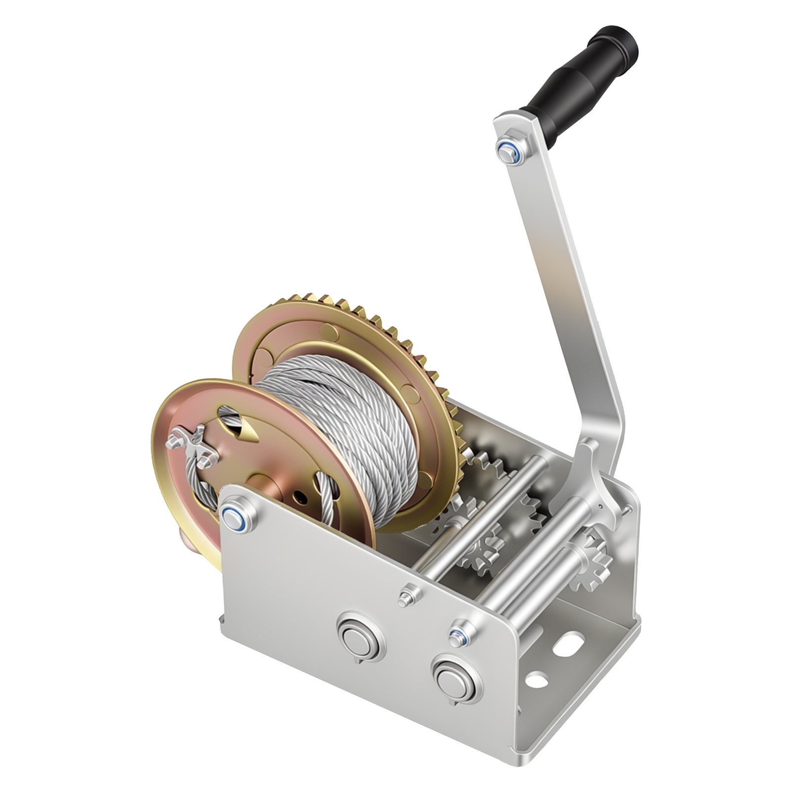 VEVOR Boat Winch, 1588 kg Hand Winch, Heavy Duty Manual Rope Crank with 10m Steel Wire, Portable Two-Way Ratchet, 2 Speed Switchable, Anti-Slip Handle Gear for Boat Trailer ATV Towing