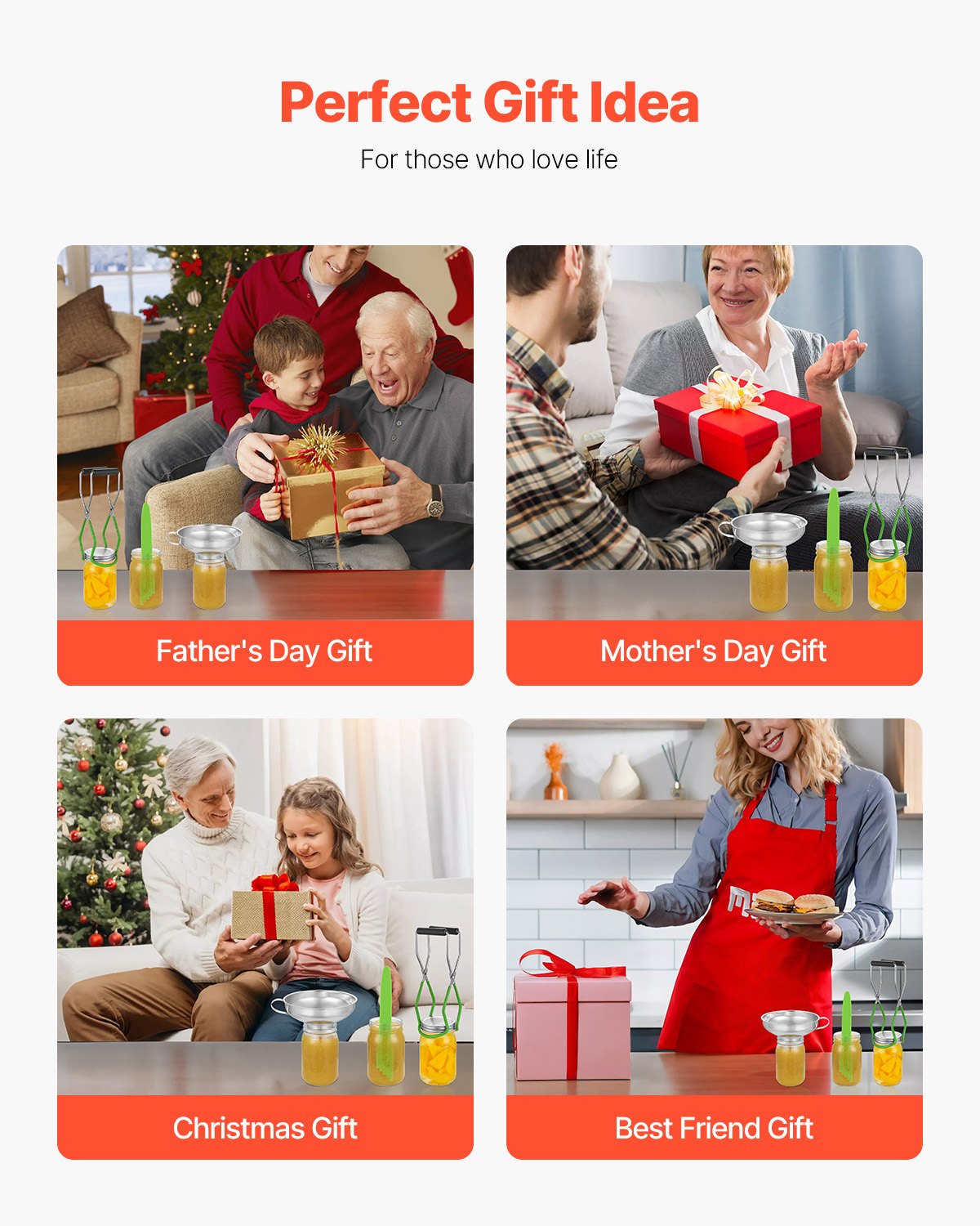 VEVOR Kit di Base per Forniture per Inscatolamento, 9 Pezzi, Set per Conservazione Domestica, Griglia, Mestolo, Cucchiaio Dosatore, Imbuto, Pinze, Sollevatore per Barattoli, Chiave per Barattoli