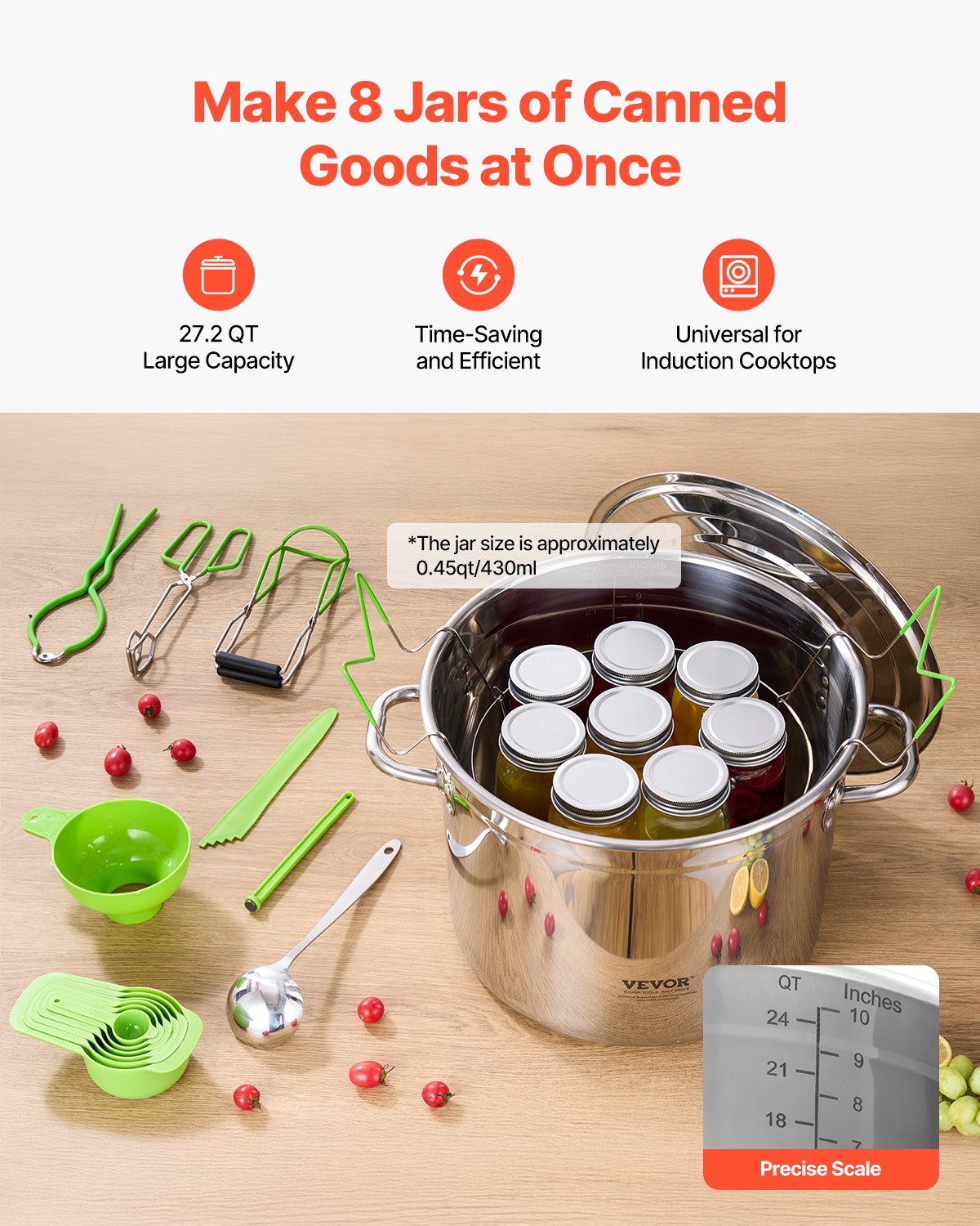 VEVOR Canning Accessories Starter Set 9 pcs Canning Tools (Pot, Shelf, Lid, Funnel, Tongs, Ladle, Jar Lifter, Wrench, Magnetic Lid Lifter, Bubble Attachment, Measuring Cup)