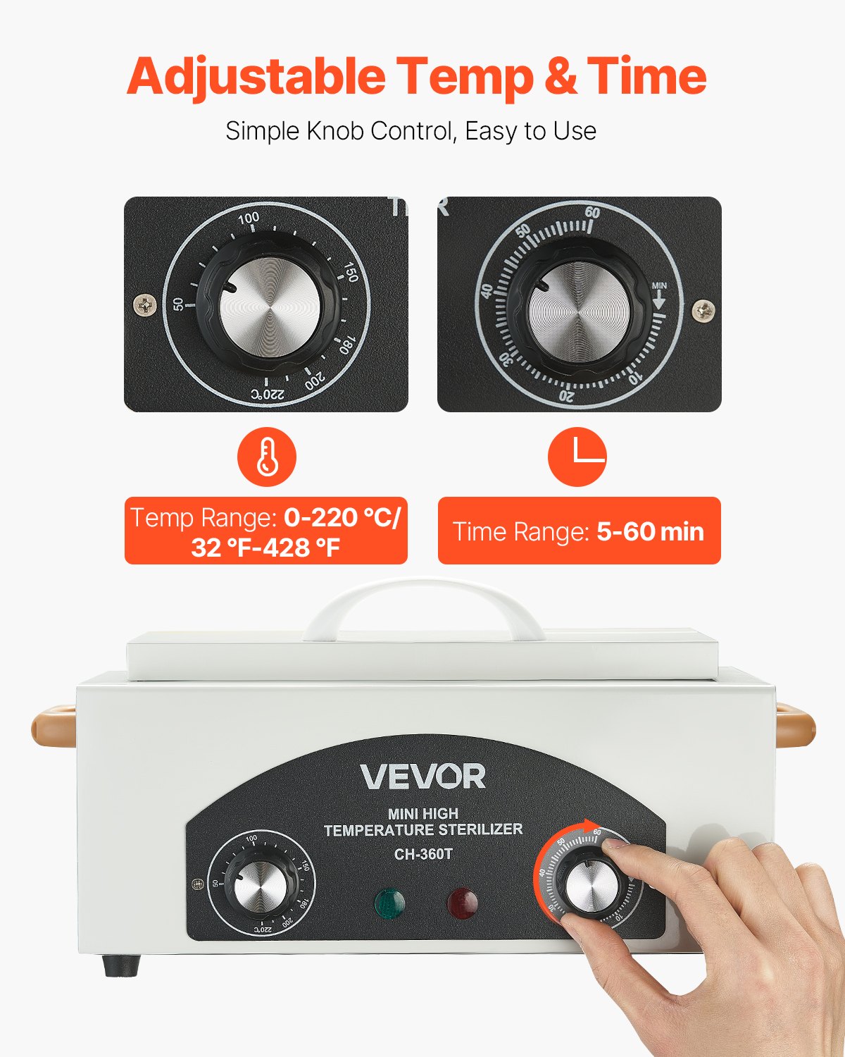 VEVOR Sterilizzatore ad Alta Temperatura, 2 L 300 W Sterilizzatore per Utensili da Manicure con Temperatura e Tempo Regolabili, Pulizia di Strumenti per Unghie per Laboratori, Casa, Centri Estetici