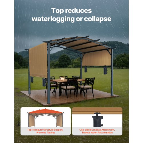 Gazebo Da Giardino 3x3 Mt VEVOR Per 6-8 Persone, Con Zanzariere, Tettoia In Poliestere 180G, Struttura Metallica, Beige/nero