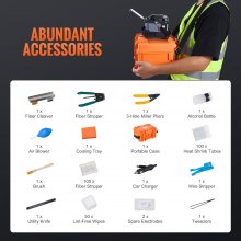 VEVOR Giuntatrice a Fusione di Fibra 6 Motori con Allineamento del Nucleo, Giunzione 6s e Riscaldamento 13s, Macchina Giuntatrice per Fibra con LCD Screen 12,7 cm, Batteria 7800 mAh per SM MM DS NZDS