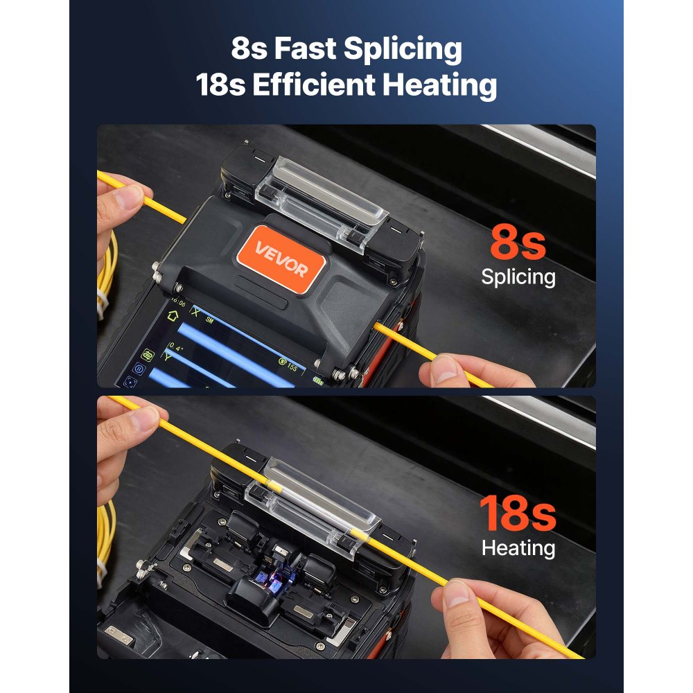 VEVOR Giuntatrice per Fibra Ottica AI-6C a 6 Motori, Batteria da 5200 mAh, Tempo di Giunzione di 8 s e Riscaldamento di 18 s Allineamento del Nucleo Touchscreen da 5 Pollici Supporto Universale 3 in 1