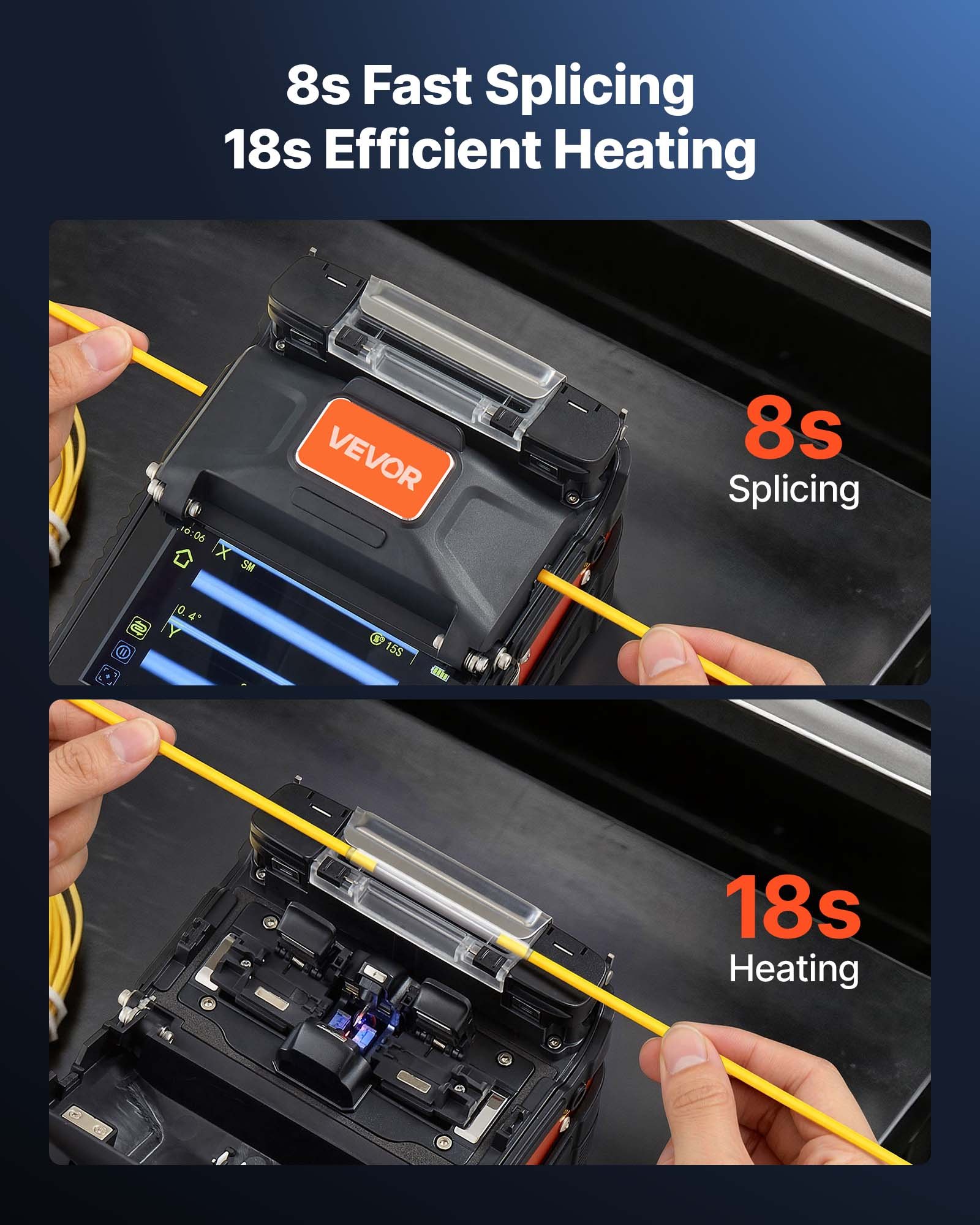 VEVOR Giuntatrice per Fibra Ottica AI-6C a 6 Motori, Batteria da 5200 mAh, Tempo di Giunzione di 8 s e Riscaldamento di 18 s Allineamento del Nucleo Touchscreen da 5 Pollici Supporto Universale 3 in 1