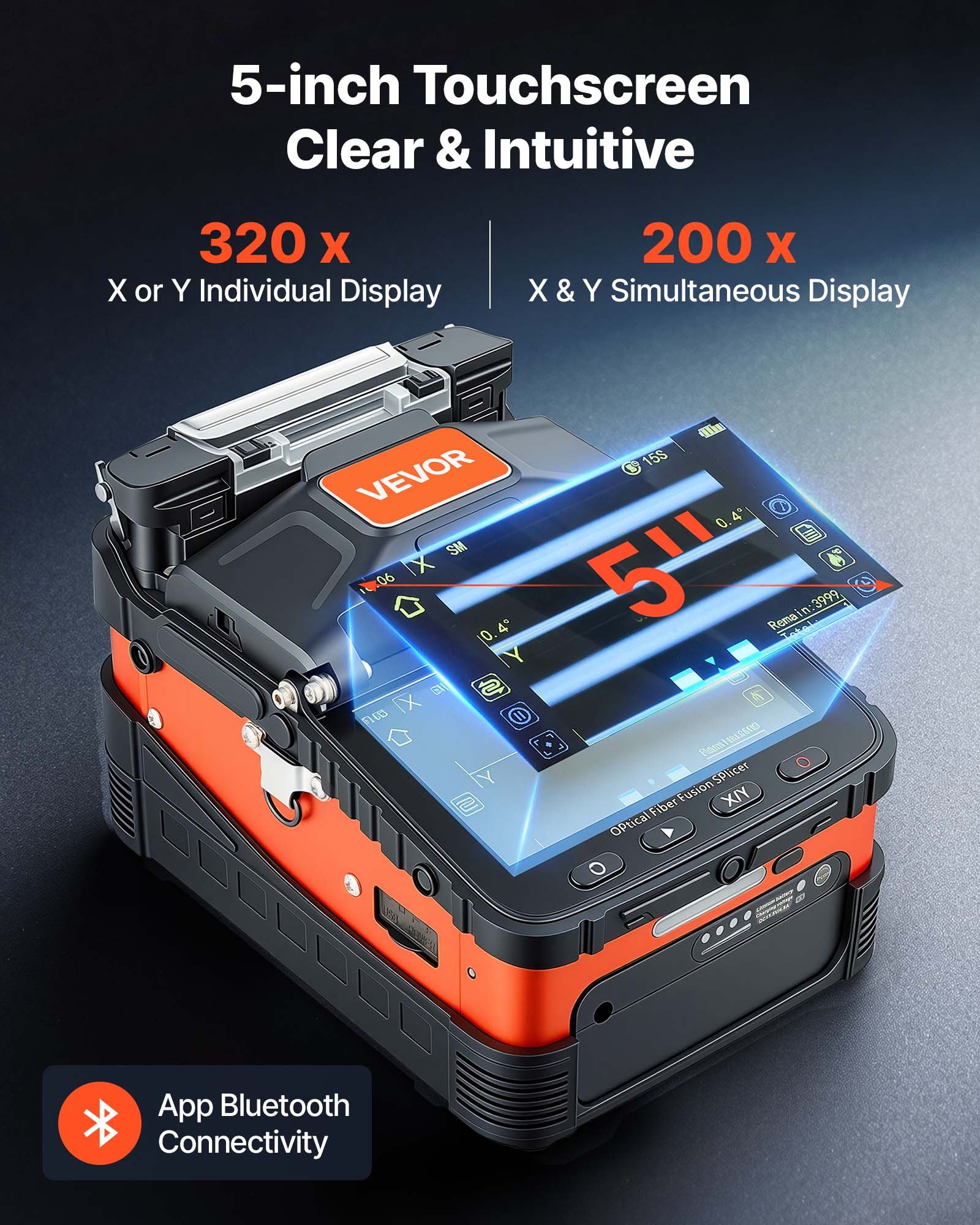 VEVOR Giuntatrice per Fibra Ottica AI-6C a 6 Motori, Batteria da 5200 mAh, Tempo di Giunzione di 8 s e Riscaldamento di 18 s Allineamento del Nucleo Touchscreen da 5 Pollici Supporto Universale 3 in 1