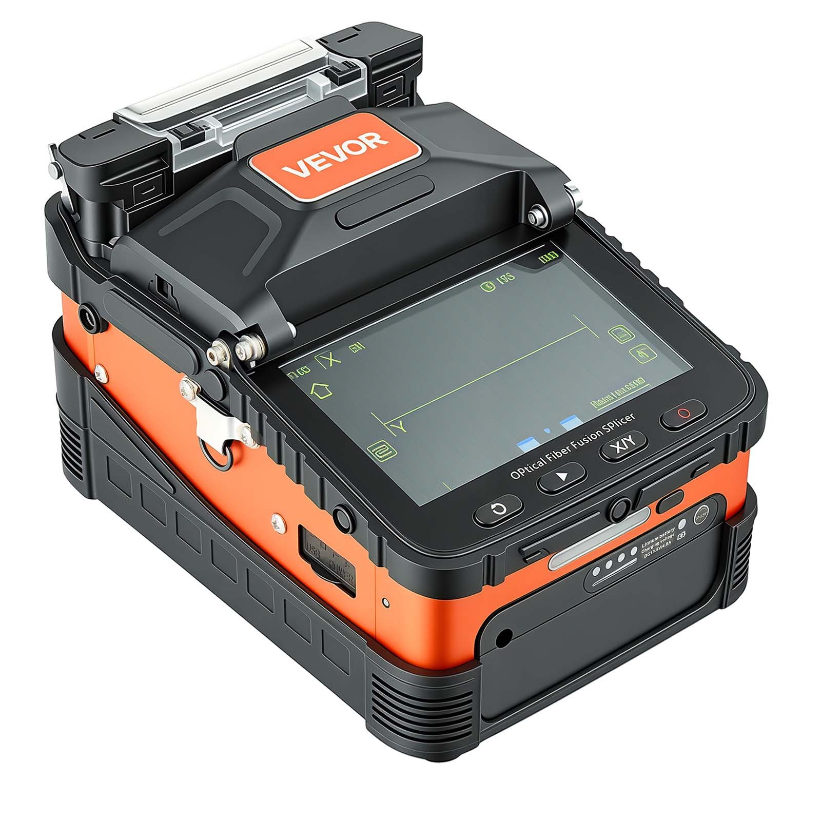 VEVOR Giuntatrice per Fibra Ottica AI-6C a 6 Motori, Batteria da 5200 mAh, Tempo di Giunzione di 8 s e Riscaldamento di 18 s Allineamento del Nucleo Touchscreen da 5 Pollici Supporto Universale 3 in 1