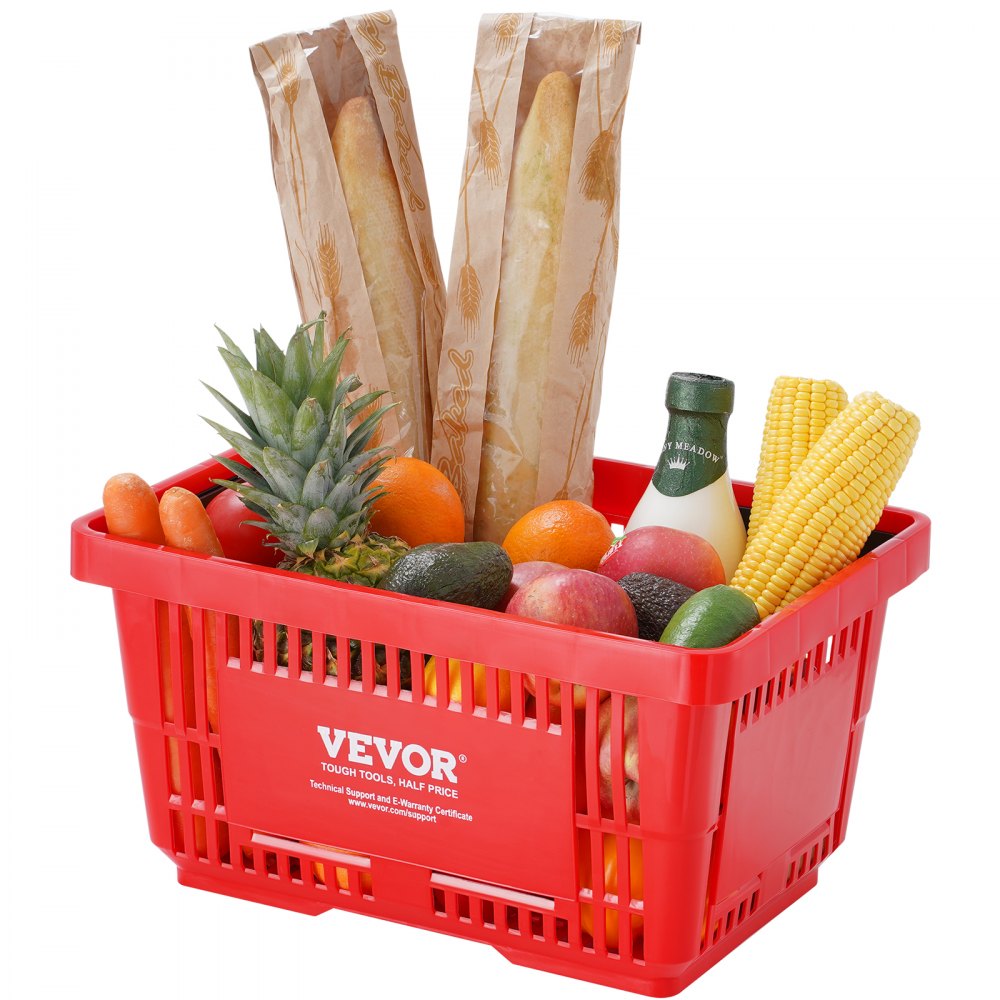 VEVOR Cestino della Spesa, Utilizzato Sfuso per Spesa Supermercato al Dettaglio, Cestino della Spesa Portatile, in Plastica Resistente con Manico Supporto, 24 Litri 12 Pezzi, 425 x 295 x 225 mm Rosso