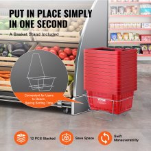 VEVOR Cestino della Spesa, Utilizzato Sfuso per Spesa Supermercato al Dettaglio, Cestino della Spesa Portatile, in Plastica Resistente con Manico Supporto, 24 Litri 12 Pezzi, 425 x 295 x 225 mm Rosso
