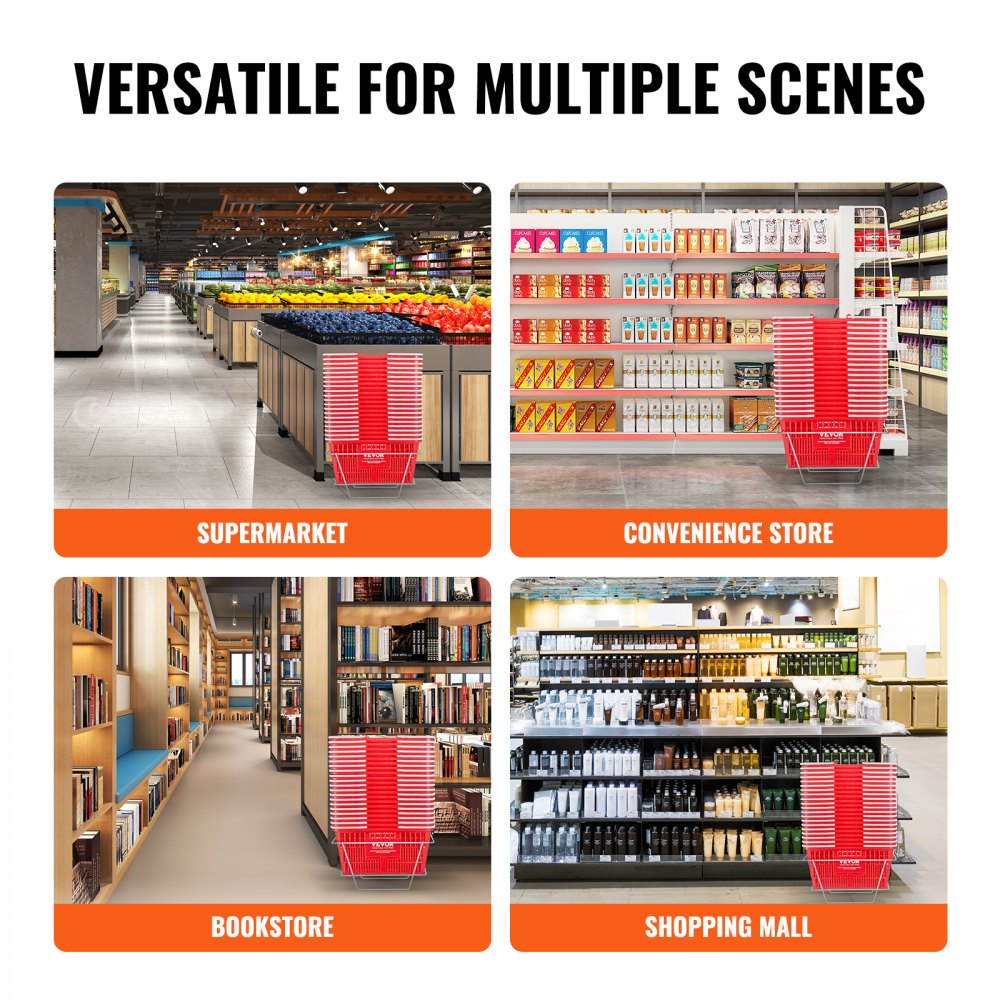 VEVOR Cestino della Spesa, Cestino della Spesa Portatile Utilizzato Sfuso per Spesa Supermercato al Dettaglio, in Plastica Resistente con Manico Supporto, 21 Litri 20 Pezzi, 420 x 300 x 210 mm Rosso