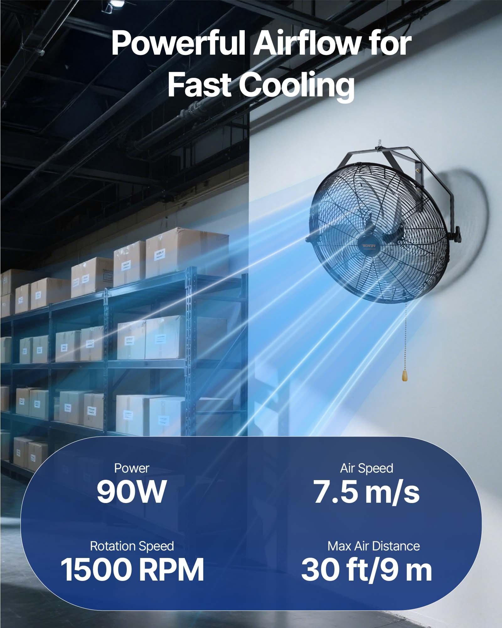 VEVOR Wall Fan, 57 cm, Waterproof Oscillating Wall Fan, 3 Speeds, 4150 CFM, Commercial/Residential Fan for Cooling Warehouses, Greenhouses, Workshops, and Patios, Black