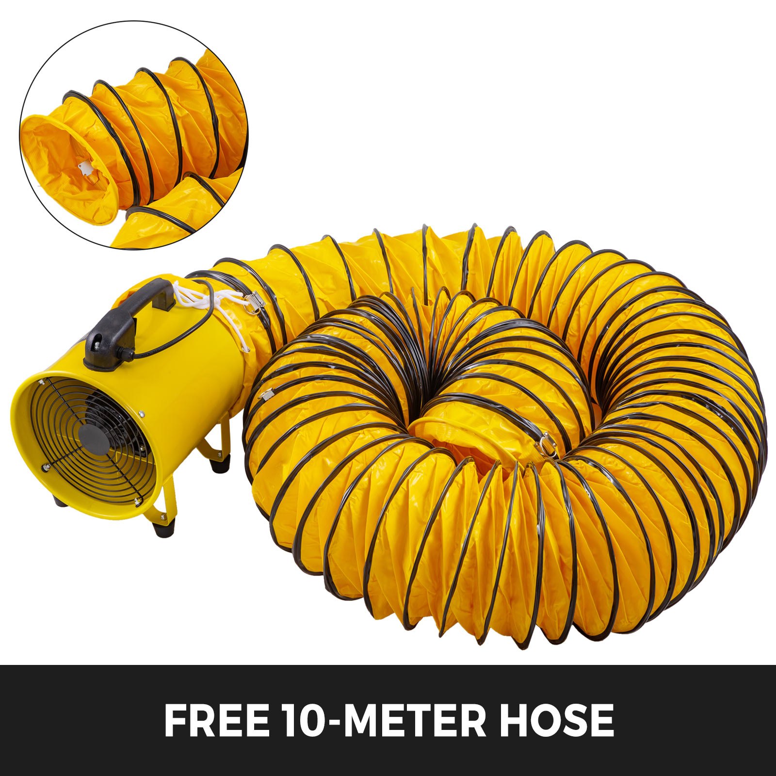 VEVOR Ventilatore Industriale 320W 25cm 10Pollici Ventilatore Portatile 1750-2800M3 Ogni Ora Ventilatore Industriale Portatile 1900Rpm 2800Rpm con Tubo Flessibile da 10 Metri