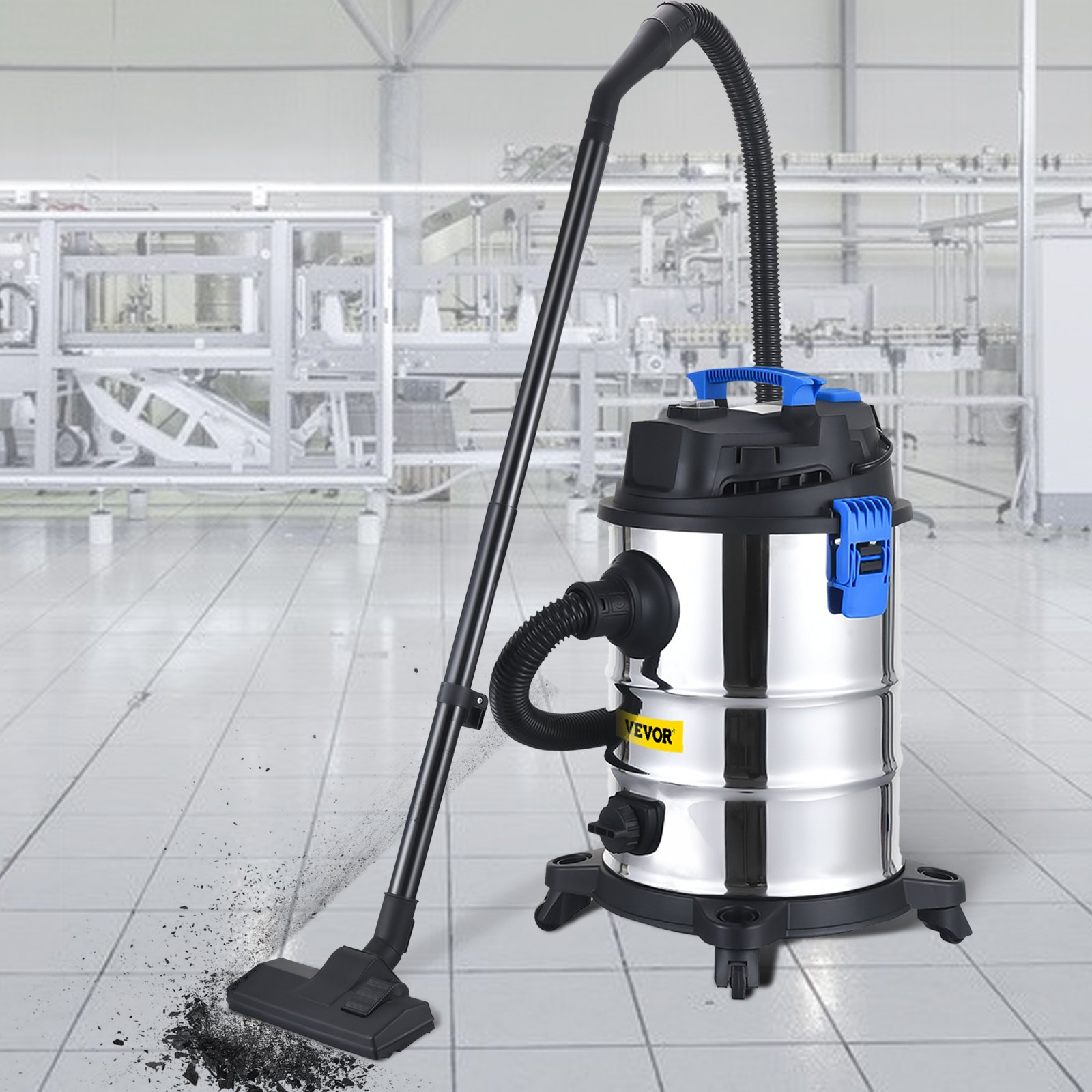 VEVOR Aspirapolvere Commerciale 25L Collettore Filtro HEPA 1200W Acciaio Inox, Aspirapolvere con Bidone 25L Potenza 1200W 12 AMP 88 CFM per Magazzini Officina Garage Interno Esterno Uso Commerciale