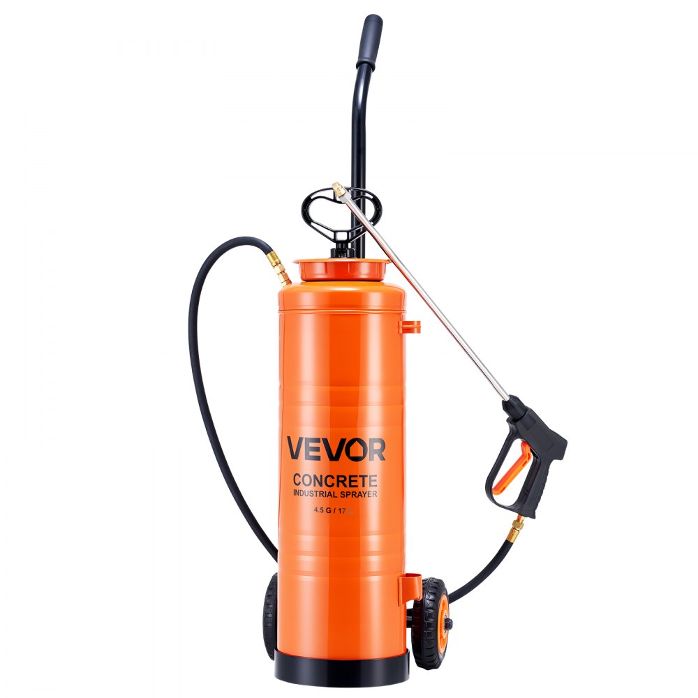 VEVOR Industrial Sprayer, 17L Large Capacity, Stainless Steel Concrete Sprayer with Ergonomic Handle & Removable Cart, 1.2 m & 3 m Hose, Concrete Sealer Sprayers for Form Oils Construction