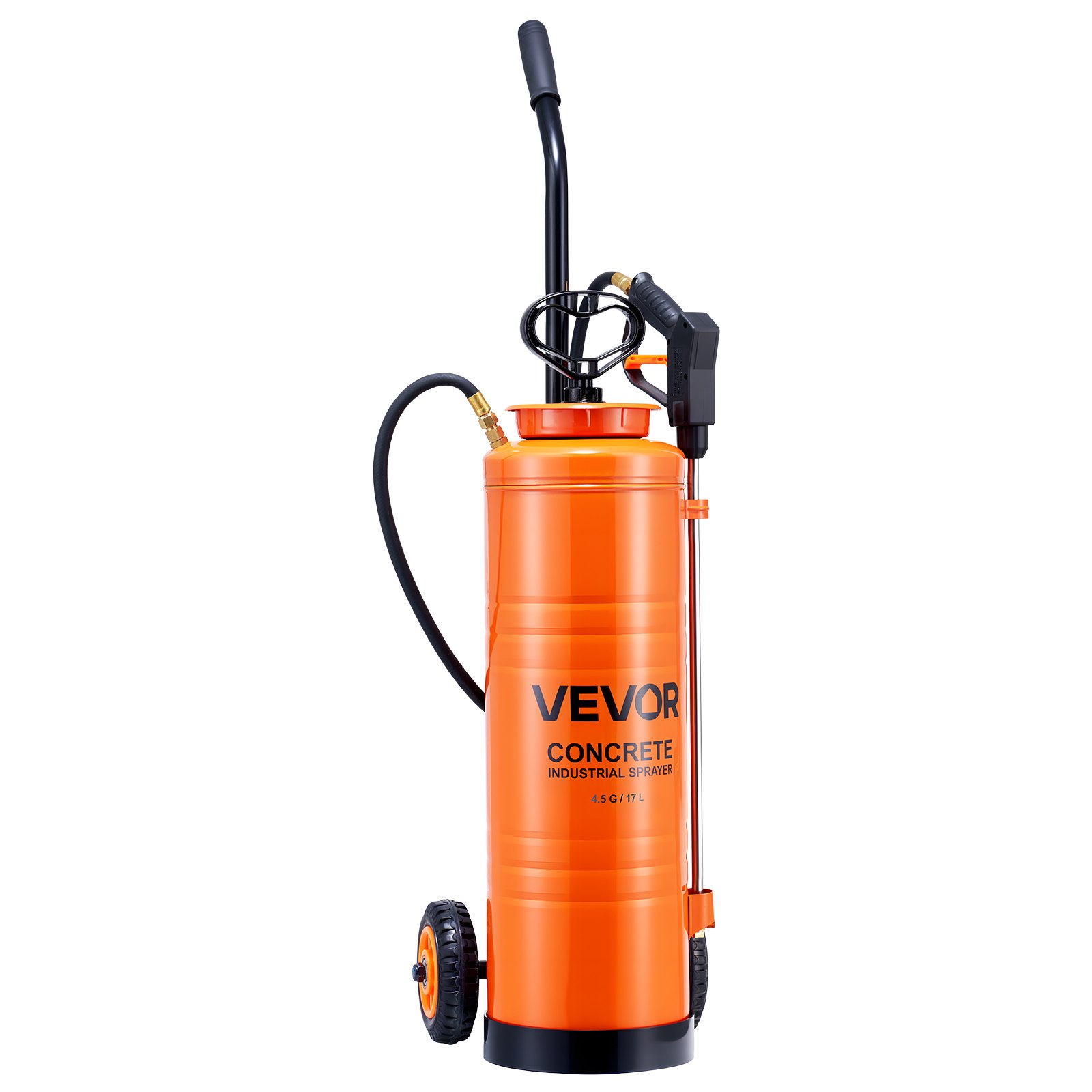 VEVOR Industrial Sprayer, 17L Large Capacity, Stainless Steel Concrete Sprayer with Ergonomic Handle & Removable Cart, 1.2 m & 3 m Hose, Concrete Sealer Sprayers for Form Oils Construction
