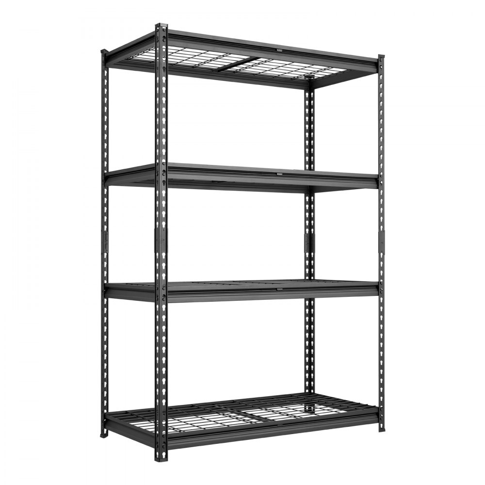 VEVOR Scaffalatura da Garage a 4 Ripiani, 102x51x152 cm, Portata 1088,6 kg, Scaffale Struttura in Metallo Robusto, Ripiani in Rete Regolabili, per Garage, Cantina, Magazzino e Cucina, con Guanti, Nera