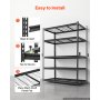 VEVOR Scaffalatura da Garage a 5 Ripiani 122x61x181,3 cm Portata 1361 kg, Scaffale Struttura in Metallo Robusto, Ripiani in Rete Regolabili, per Garage, Cantina, Magazzino e Cucina, con Guanti, Nera