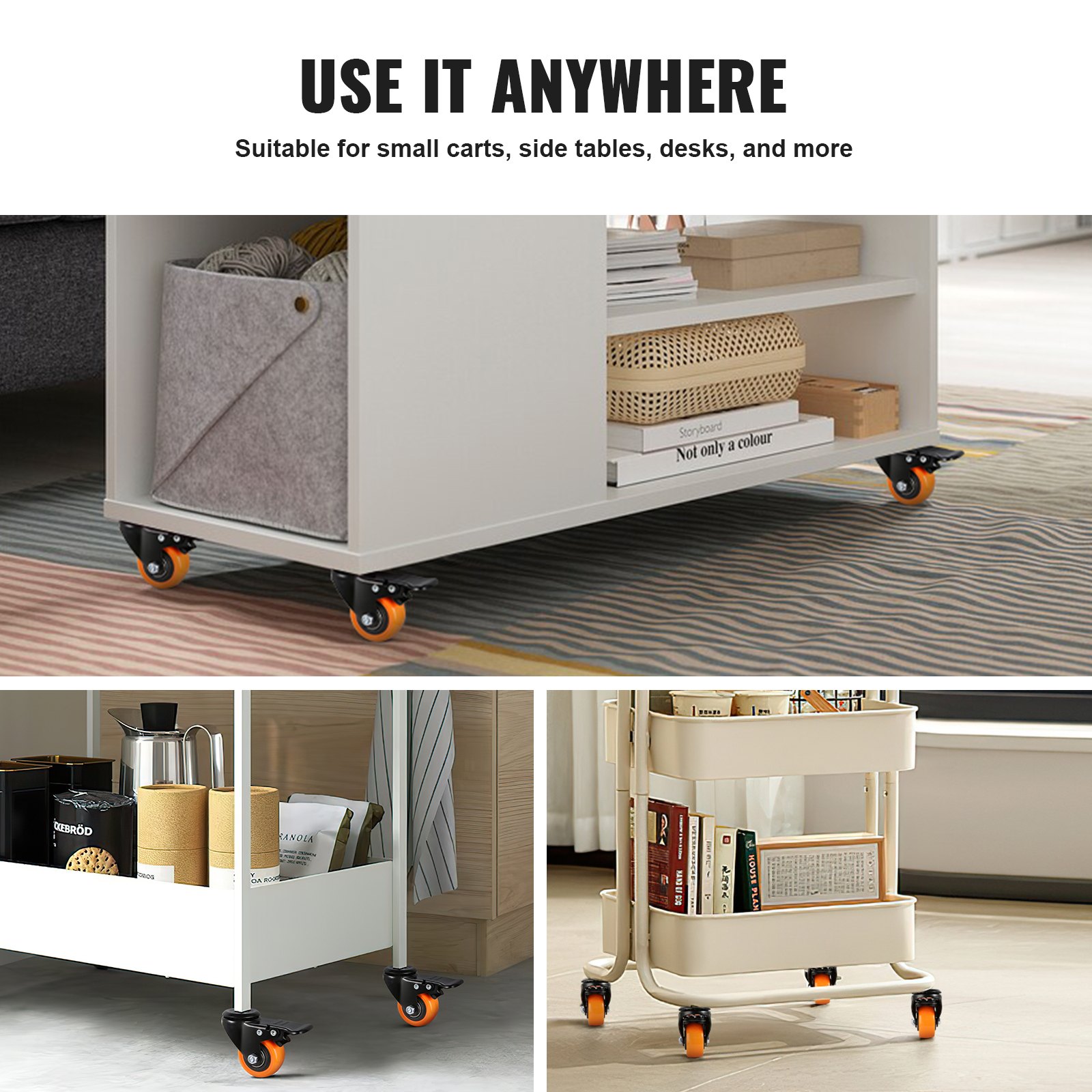 VEVOR Set di Ruote Girevoli di Ricambio Industriali da 4 Pezzi Diametro 50,8mm, Ruote Pivotanti 4 Pezzi con Stelo Filettato Doppio Freno di Bloccaggio Capacità di Carico max. 50kg per Carrelli Mobili