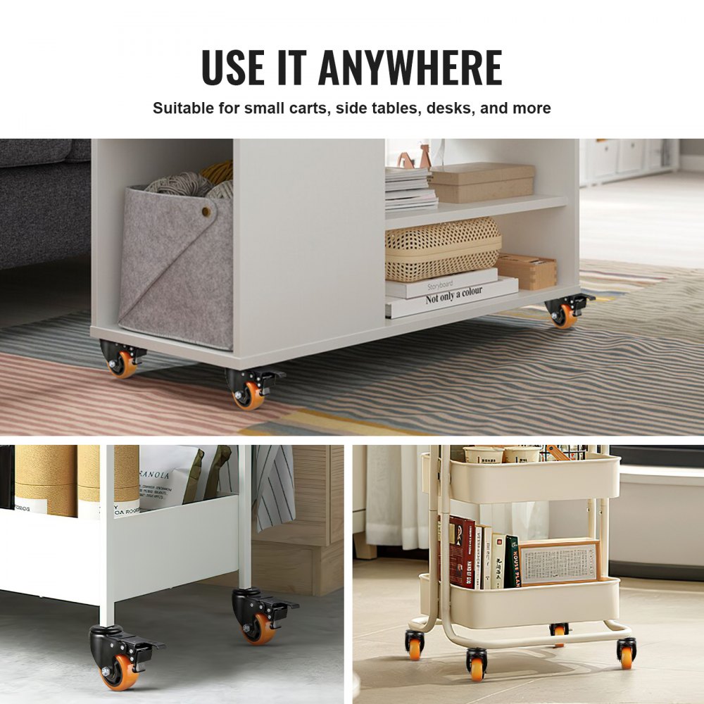 VEVOR Set di Ruote Girevoli di Ricambio Industriali da 4 Pezzi Diametro 76,2mm, Ruote Pivotanti 4 Pezzi con Stelo Filettato Doppio Freno di Bloccaggio Capacità di Carico max. 68kg per Carrelli Mobili