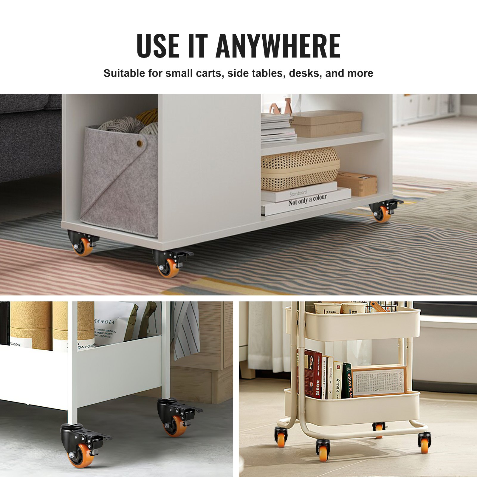 VEVOR Set di Ruote Girevoli di Ricambio Industriali da 4 Pezzi Diametro 76,2mm, Ruote Pivotanti 4 Pezzi con Stelo Filettato Doppio Freno di Bloccaggio Capacità di Carico max. 68kg per Carrelli Mobili