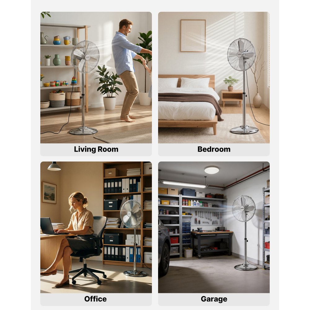 VEVOR Ventilatore a Piantana Industriale 55W, Ventilatore a Piedistallo Oscillante Max 75° con 3 Velocità a Basso Rumore, in Acciaio Colore Argento, per Uso Commerciale Garage Negozi Fabbriche