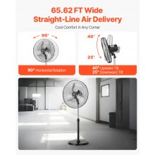 VEVOR Ventilatore da Pavimento, Ventilatore Oscillante da 20 pollici Girevole a 90 Gradi, Altezza Regolabile con 3 Velocità Regolabili, Alta Potenza per Camera da Letto, Soggiorno, Casa, Ufficio