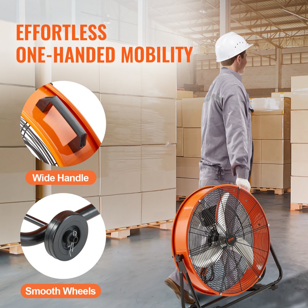 VEVOR Drum Fan, Floor Fan, Heavy-Duty Commercial Use, Stepless Speed 8900CFM, 360° Adjustable, Tiltable Industrial Floor Fan for Warehouse, Workshop, Factory