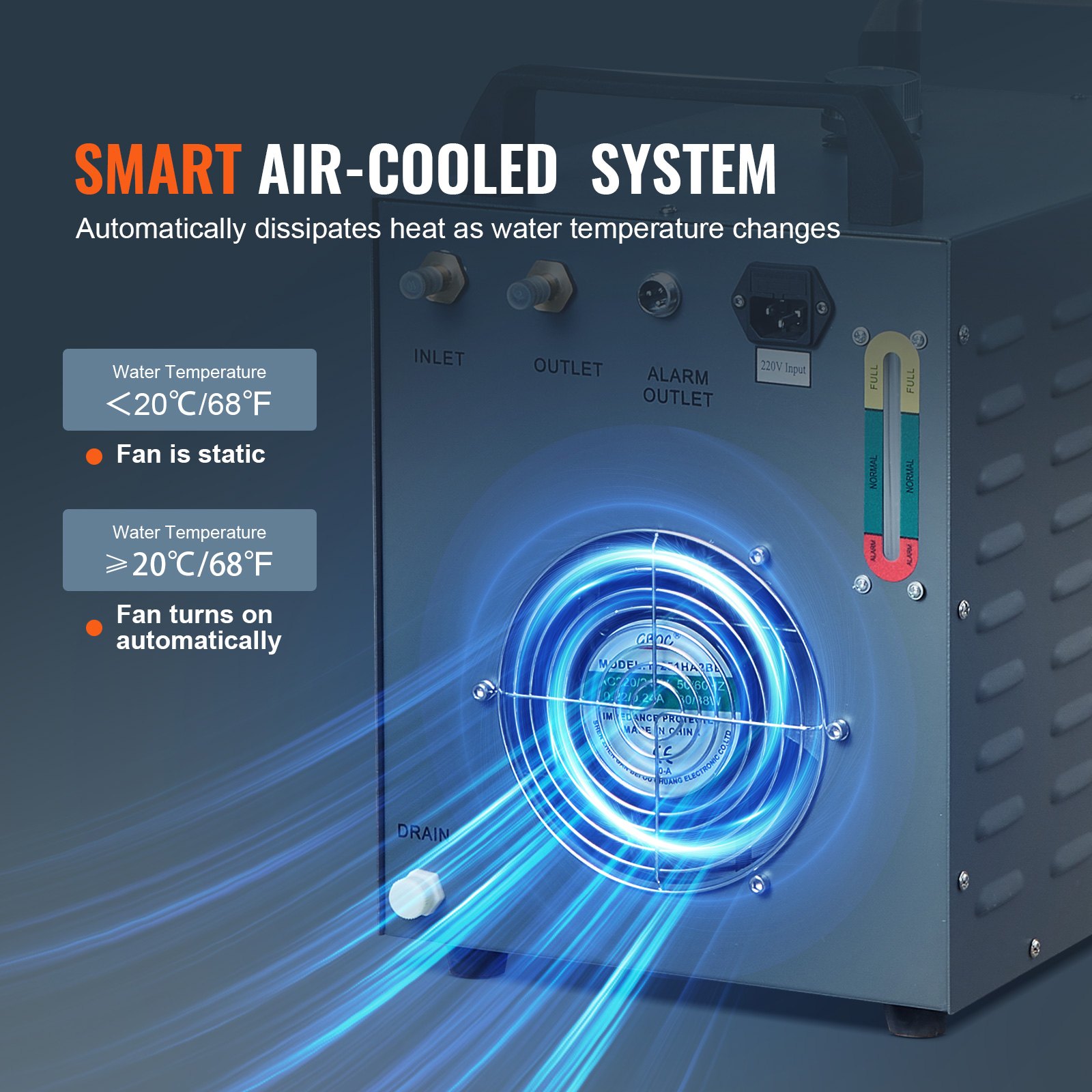 VEVOR Refrigeratore d'acqua industriale, CW-3000(PRO), sistema di raffreddamento industriale con capacità del serbatoio di 150 W, 12 litri, portata 18 l/min per macchina per incisione laser