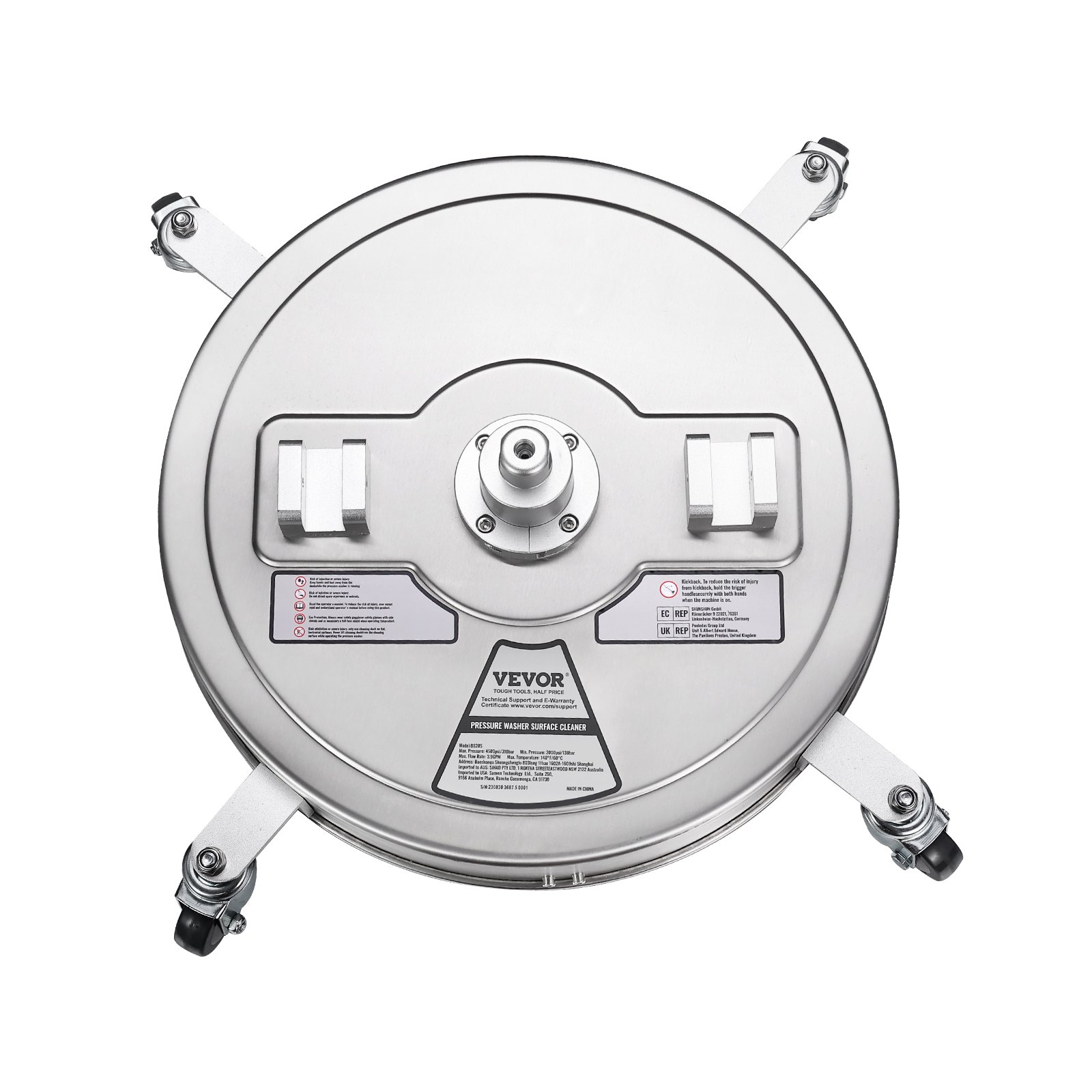 VEVOR Idropulitrice per Superfici Diametro 508mm Pulitrice Lavapavimenti in Acciaio Inox con Maniglia a Ruota ad Alta Pressione Massima circa 310 bar, Idropulitore per Pavimenti Superficie Giardino