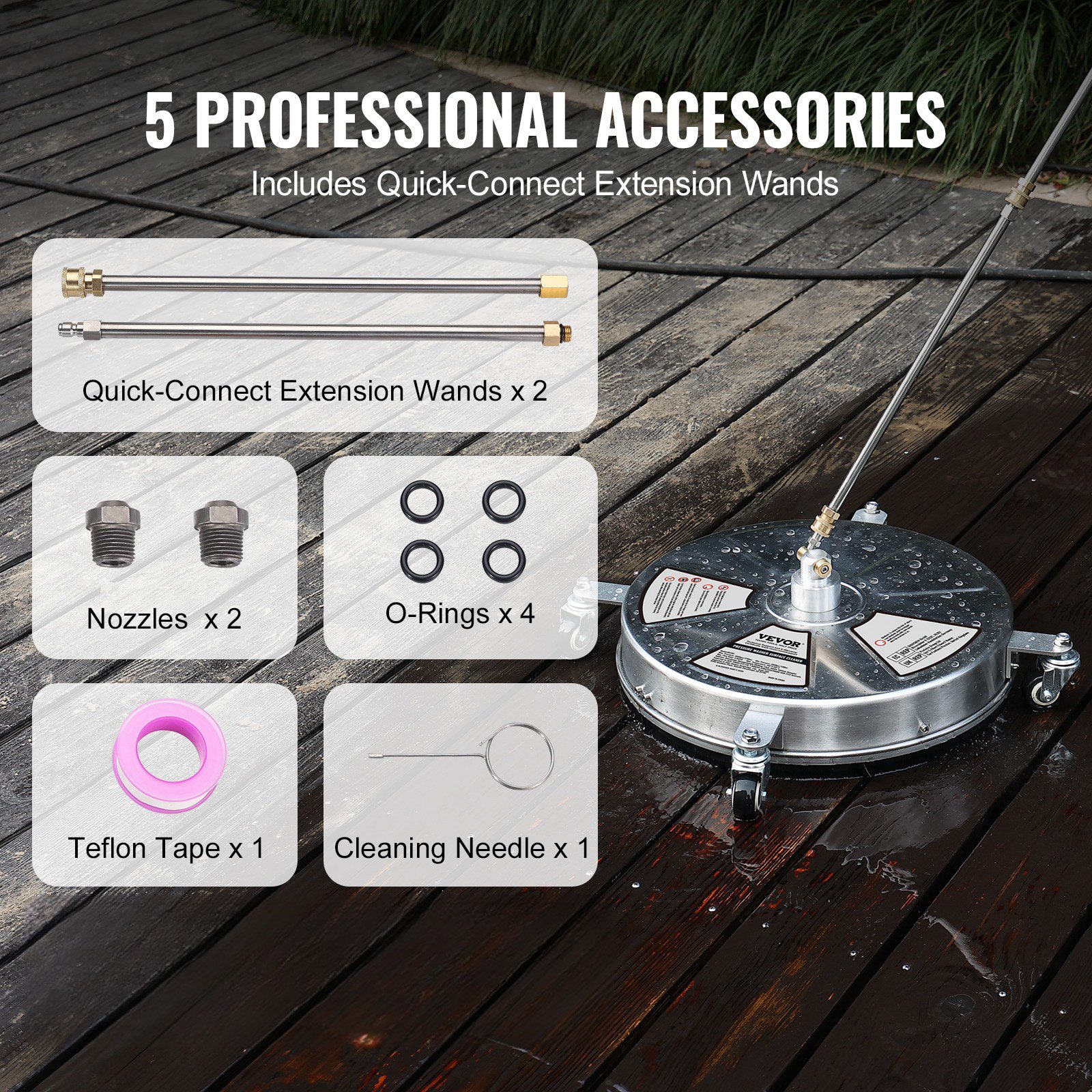 VEVOR Idropulitrice per Superfici Diametro 457,2mm Pulitrice Lavapavimenti in Acciaio Inox a 4 Ruote Idropulitrice Alta Pressione Massima circa 276 bar, Idropulitore per Pavimenti Superficie Giardino