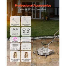 VEVOR Idropulitrice per Superfici in Acciaio Inossidabile con 4 Ruote, 275,8 bar Max, Connettore Rapido da 3/8, 2 Ugelli di Spruzzo, Doppia Impugnatura, per Cemento, Patio, Marciapiede 535 mm