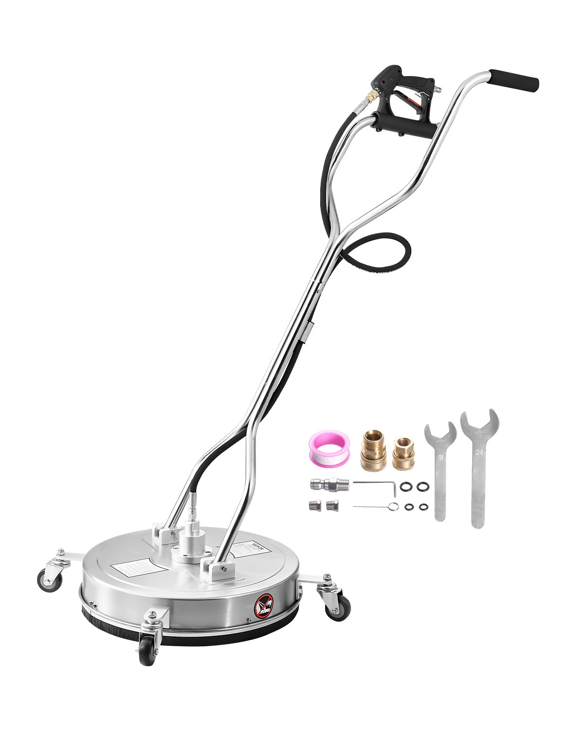 VEVOR Idropulitrice per Superfici in Acciaio Inossidabile con 4 Ruote, 275,8 bar Max, Connettore Rapido da 3/8, 2 Ugelli di Spruzzo, Doppia Impugnatura, per Cemento, Patio, Marciapiede 10,37 kg