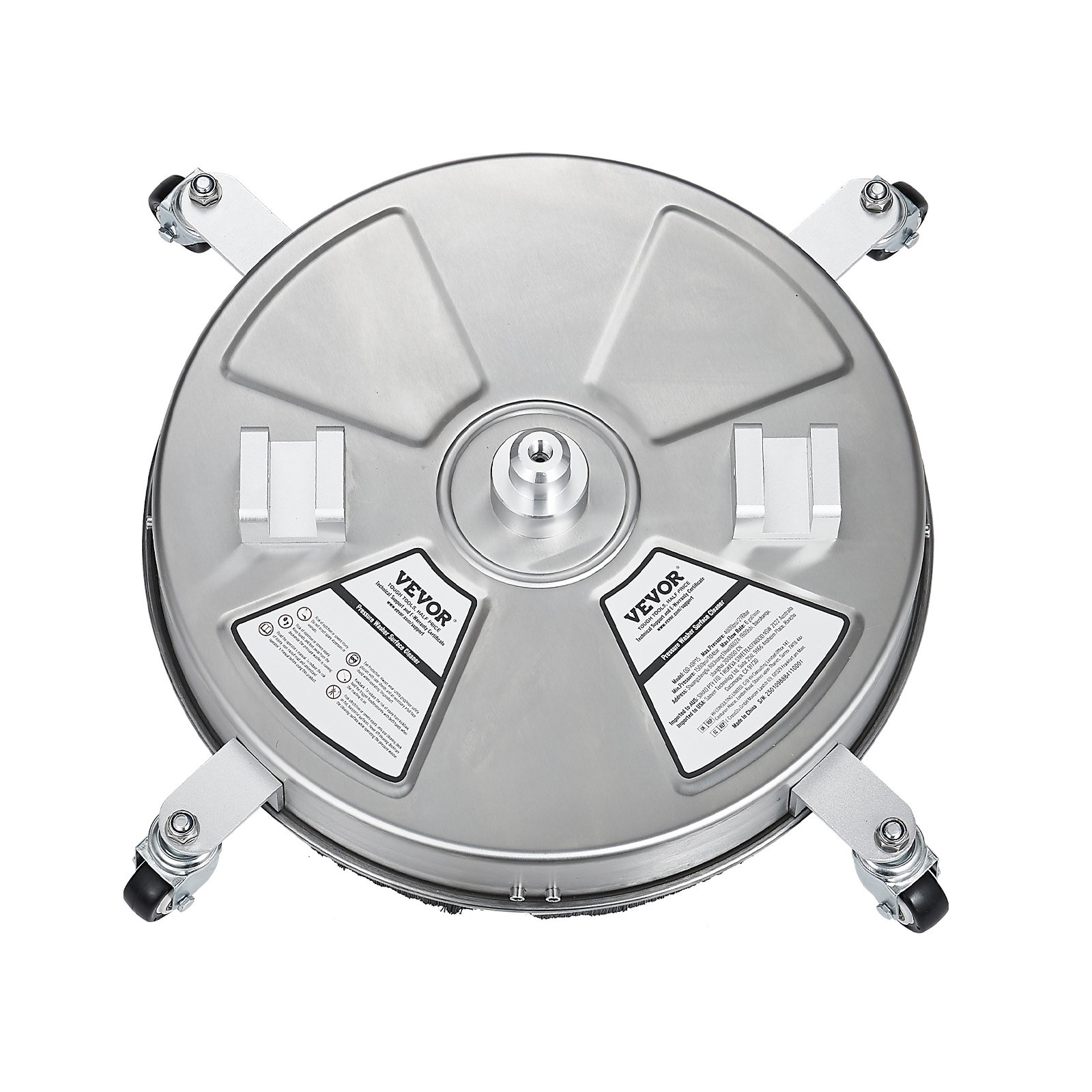 VEVOR Idropulitrice per Superfici in Acciaio Inossidabile con 4 Ruote, 275,8 bar Max, Connettore Rapido da 3/8, 2 Ugelli di Spruzzo, Doppia Impugnatura, per Cemento, Patio, Marciapiede 465 mm