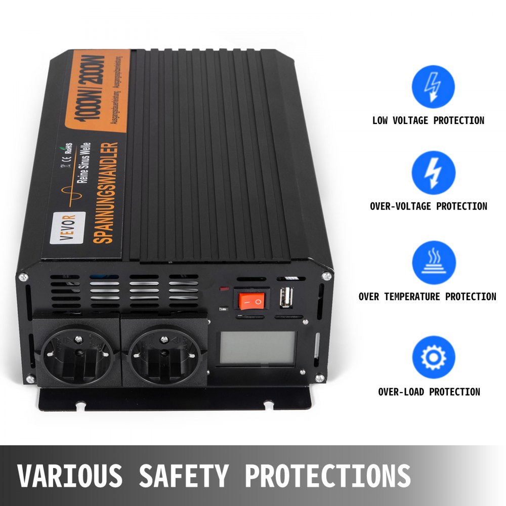 1000w/2000w Power Inverter Dc 12v A Ac 230v Onda Sinusoidale Pura Convertitore