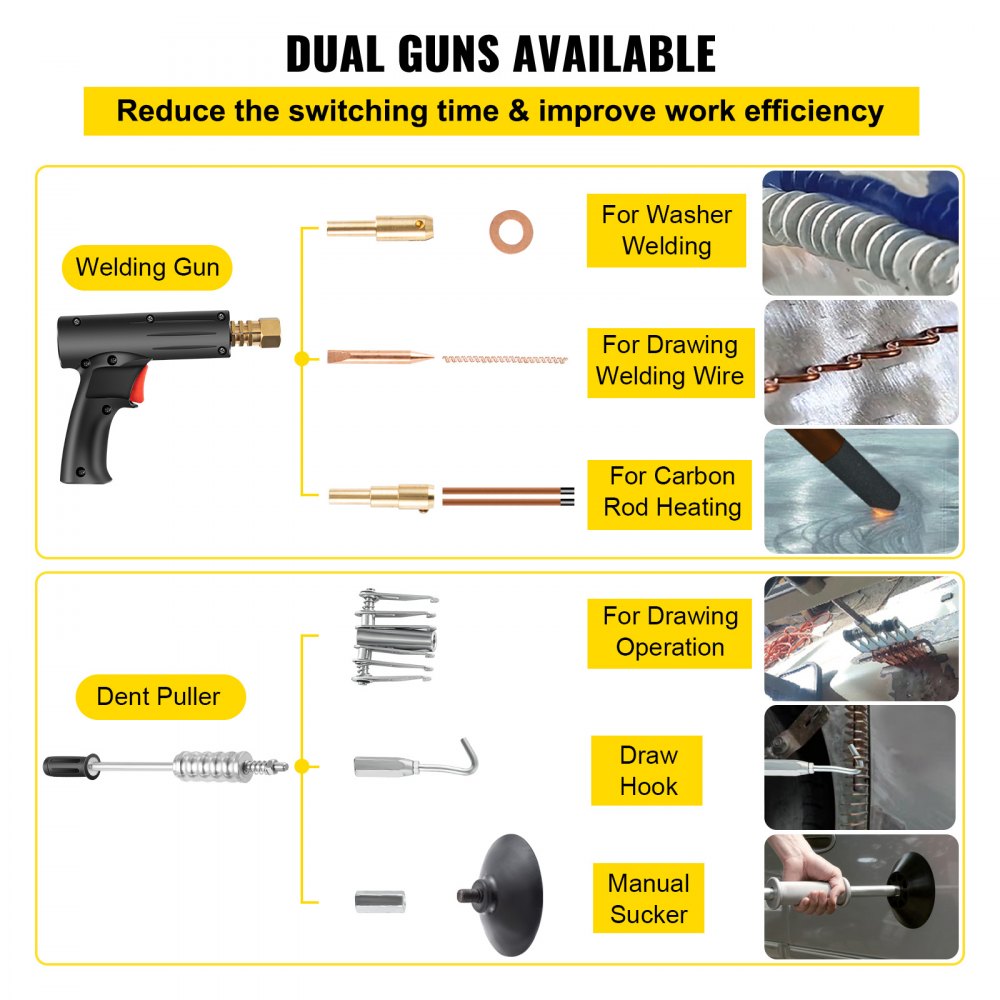 VEVOR Estrattore di Ammaccature per Saldatore a Punti 220 V 50 HZ, 9 Modalità Disponibili per La Modellatura di Ammaccature, La Riparazione di Lamiere, Riparazione per Danni alla Carrozzeria dell'Auto