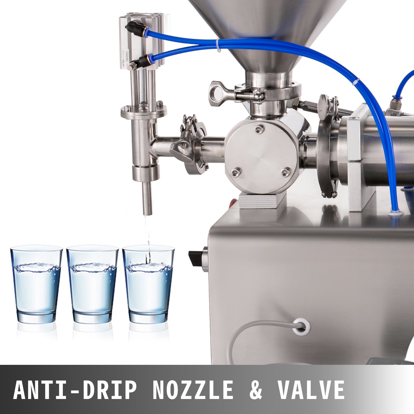 VEVOR Riempitrice Elettrica Pneumatica per Liquido e Pasta da 1000ml in Argento, Macchina Riempitrice Verticale Testa Singola Capacità con Tramoggia 30L, Filling Macchina in Acciaio Inossidabile