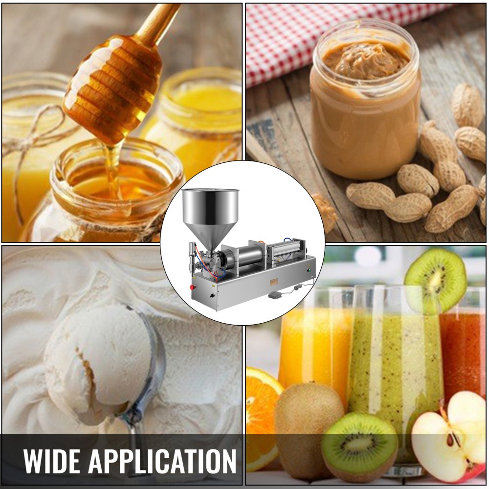 VEVOR Macchina Riempitrice Pneumatica 1000-5000ml, Riempitrice per Liquida 220V/60Hz, Riempitrice Liquida con Tramoggia da 50L, Riempitrice Pasta con Manometro dell'Aria, per Alimentare Bevande