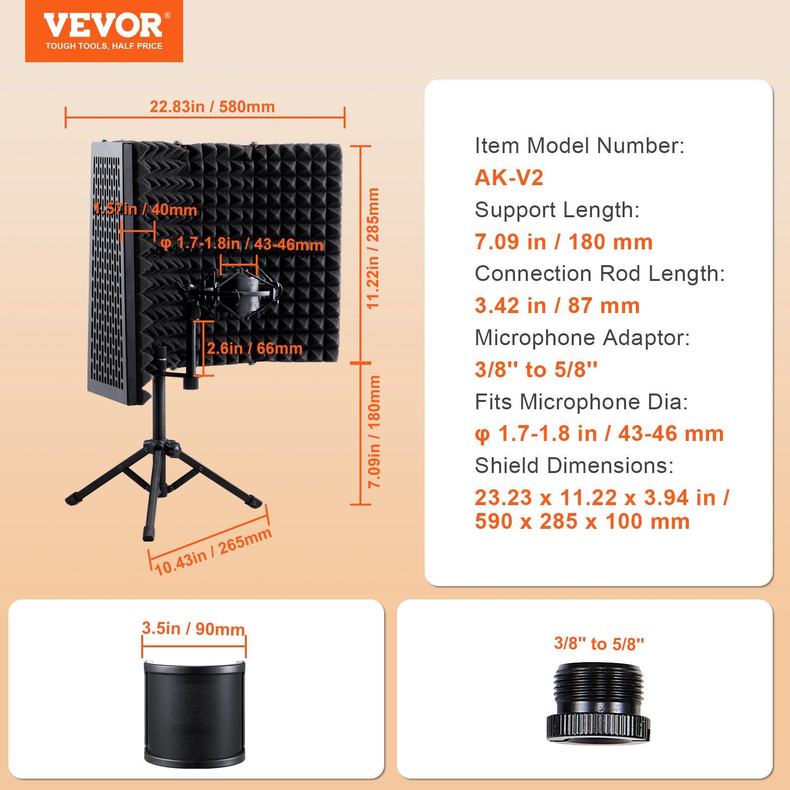 VEVOR Schermo Isolante per Microfono 5 Pannelli per Registrazione in Studio, Filtro Anti-pop, Treppiede da Tavolo Adattatore per Microfono per Microfoni a Condensatore, Schermo Anti Rumore da Studio