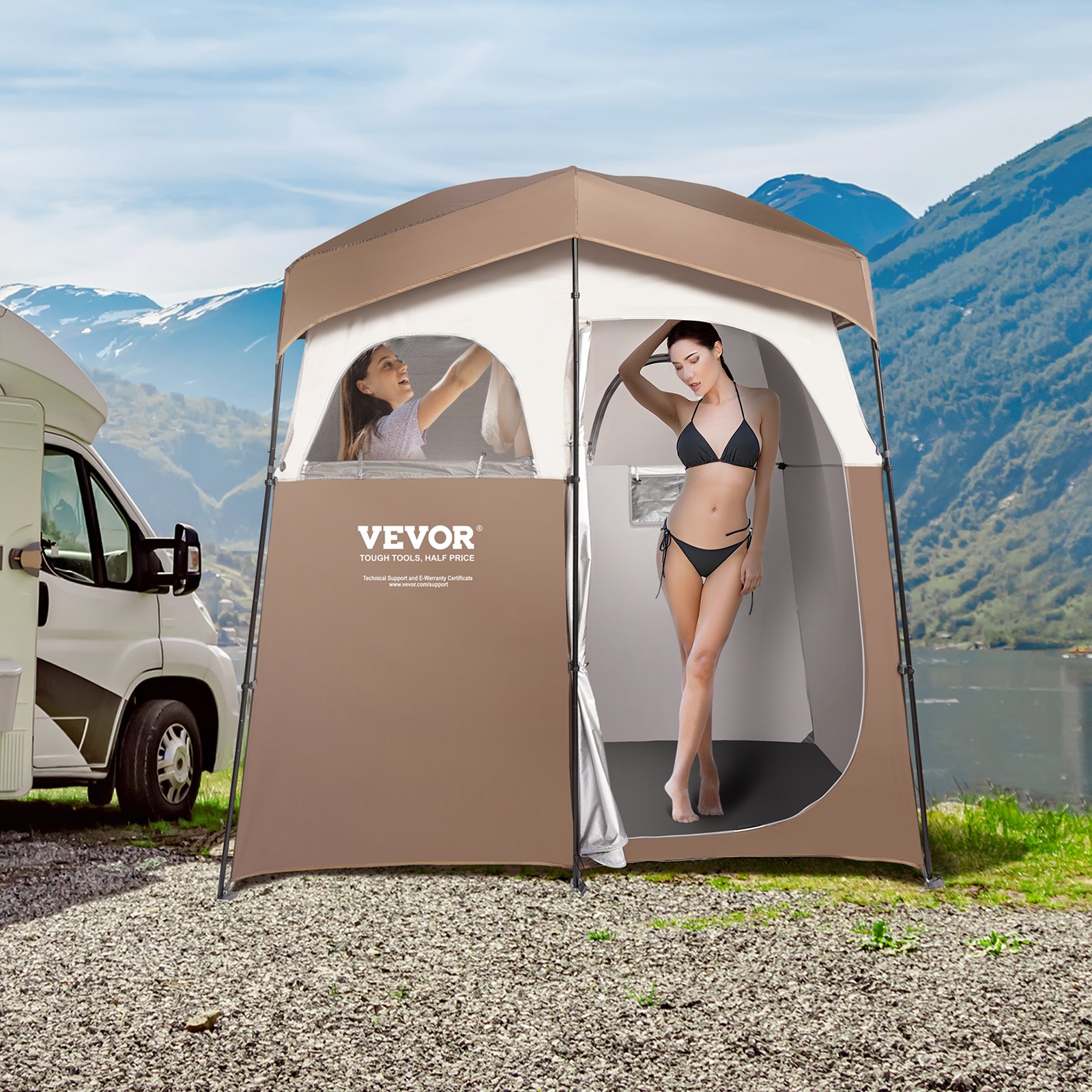 VEVOR Tenda da Bagno per Campeggio Tenda Pop-up per la Privacy 210,8x106,7x210,8 cm, Tenda Cabina Doccia Portatile da Campeggio all'Aperto 2 Spazi, Tenda Spogliatoio Portatile da Campeggio per Doccia