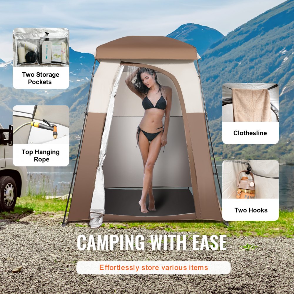VEVOR Tenda da Bagno per Campeggio Tenda Pop-up per la Privacy 167,6 x 167,6 x 221 cm, Tenda Cabina Doccia Portatile da Campeggio all'Aperto, Tenda Spogliatoio Portatile da Campeggio per Bagno Doccia