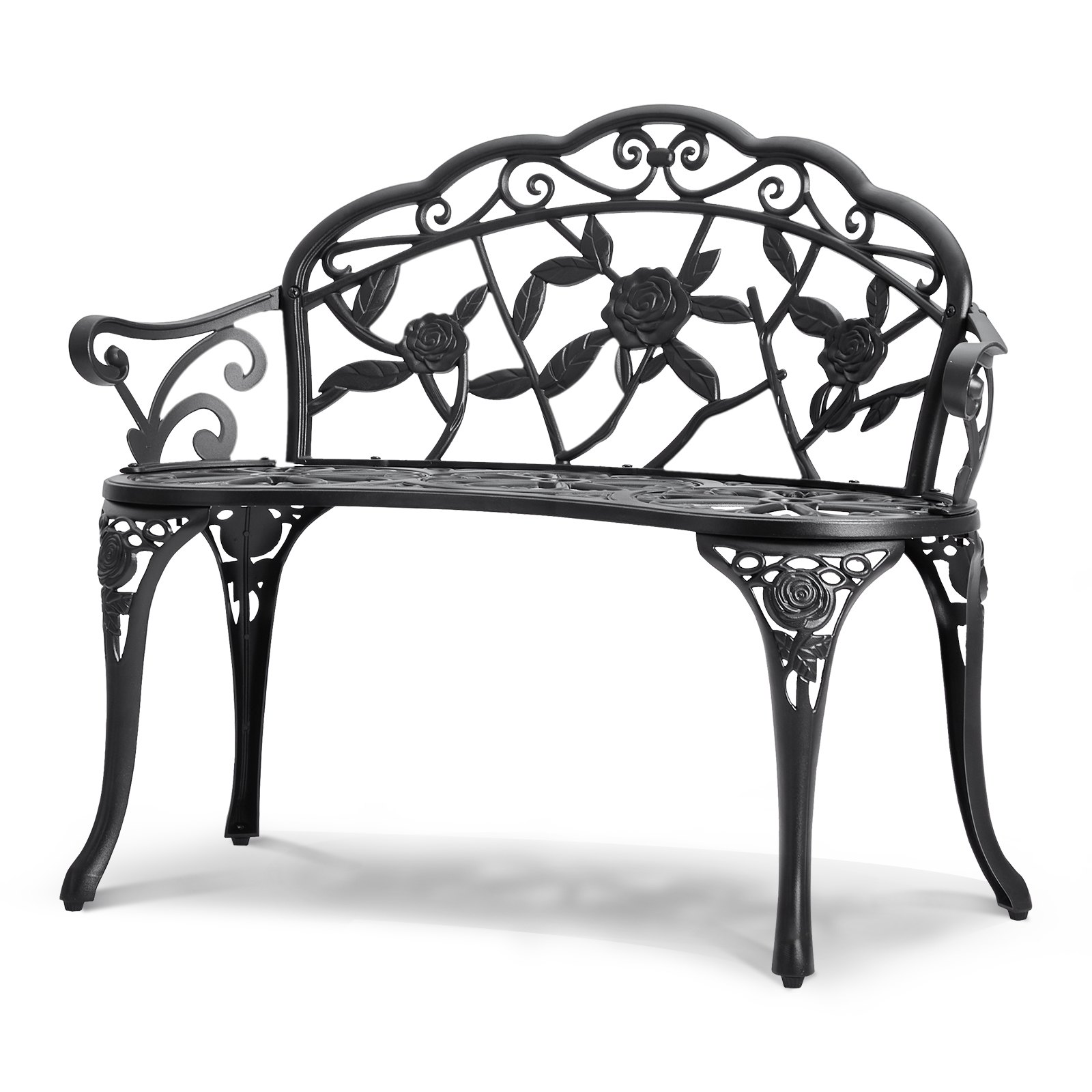 VEVOR Panchina da Esterno da 57 x 98,7 x 79 cm Panchina da Giardino in Metallo per Esterni, Capacità di Carico di 218 kg Panchina da Giardino con Schienale, Braccioli, per Parco, Cortile, Portico