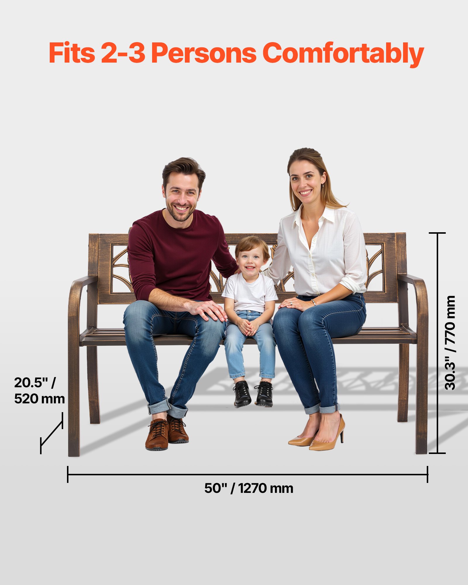 VEVOR Panca da Esterno, 127 cm, Struttura in Acciaio al Carbonio con Schienale in Plastica con Motivo Floreale e Braccioli con Bordo Arrotondato, Panca da Esterno alle Intemperie per Patio