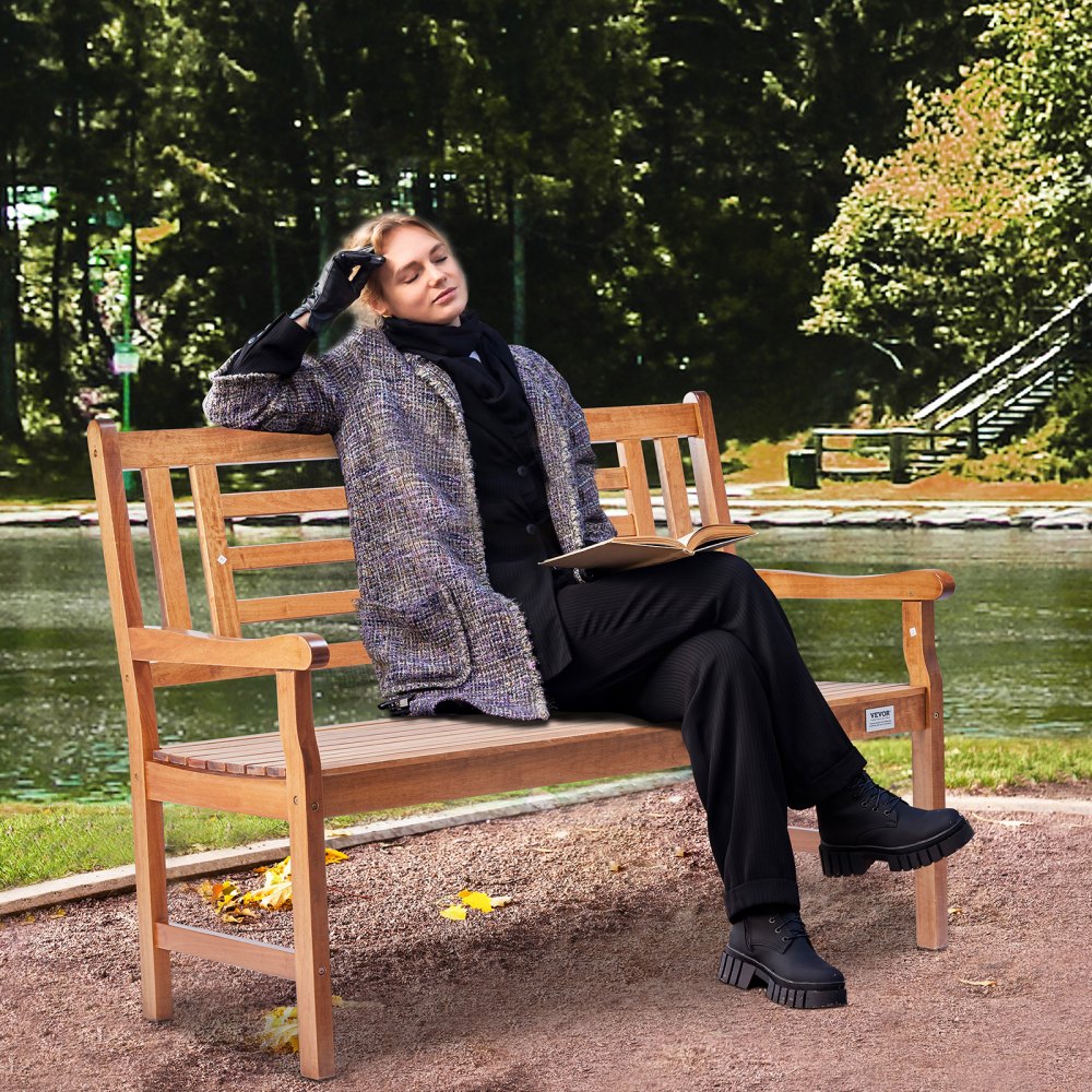 VEVOR Panchina da Esterno, Panca da Giardino in Legno da 122 cm Esterni, Panchina con Capacità di Carico 318 kg con Schienale Braccioli, Panca da Patio per Giardino, Parco, Cortile, Portico Anteriore