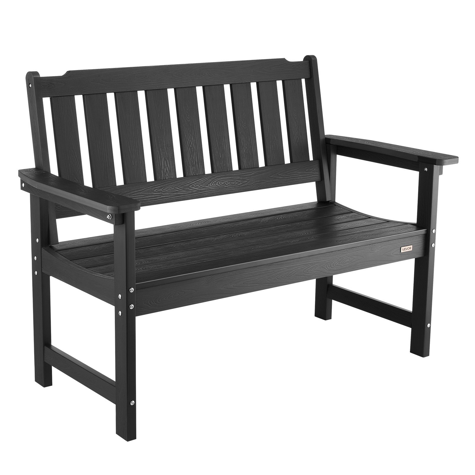 VEVOR Outdoor Bench, 128 cm, 363 kg Weight Capacity for 2-3 Persons, Weatherproof Plastic Frame with Backrest and Wide Armrests, Outside Bench for Patio, Garden, Park, Yard, Front Porch, Black