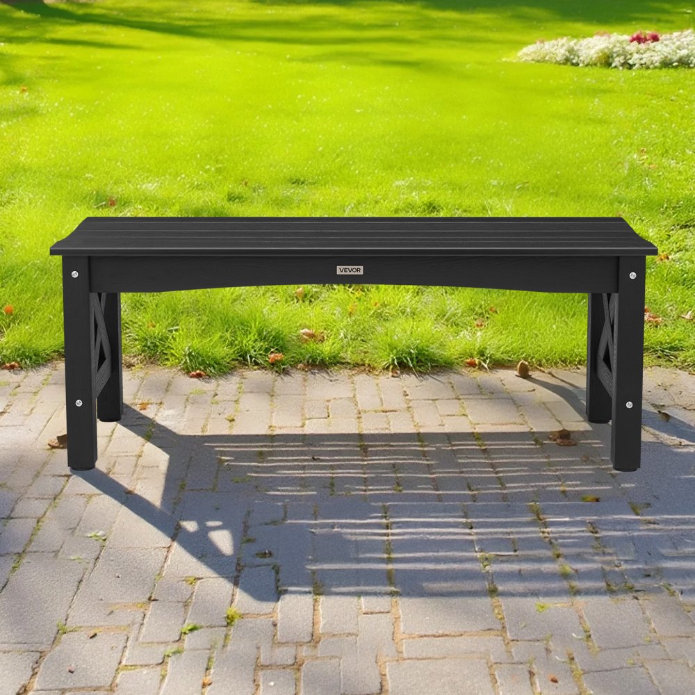 VEVOR Panca da Giardino Lunghezza 113 cm in Plastica per Esterni, Capacità di Carico 272 kg, Panchina da Cortile 1130 x 400 x 435 mm, Panca per Parco, Cortile, Giardino, Nero