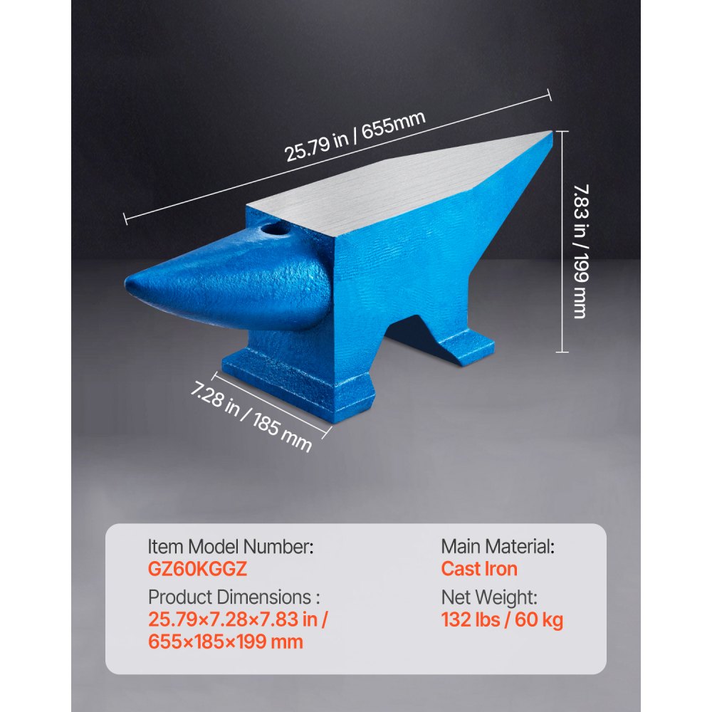 VEVOR 132.3lbs  Incudine Acciaio 60 kg  Incudine in Acciaio Blu Forgiatura Rivettatura Appiattimento Formatura del Metallo Lavorazione dei Metalli Trattamento