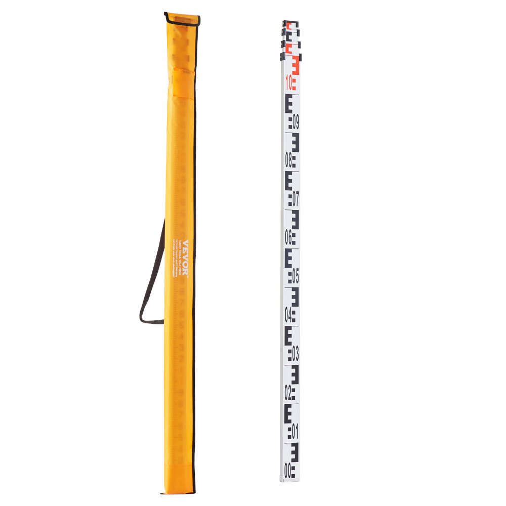 VEVOR Aluminum Measuring Rod, 4 m Metric Telescopic Measuring Rod, Double-Sided Scale in cm/mm, Leveling Rod, Aluminum Alloy Surveying Rod with Spirit Level and Carrying Case for Measuring Houses, Walls, Floors