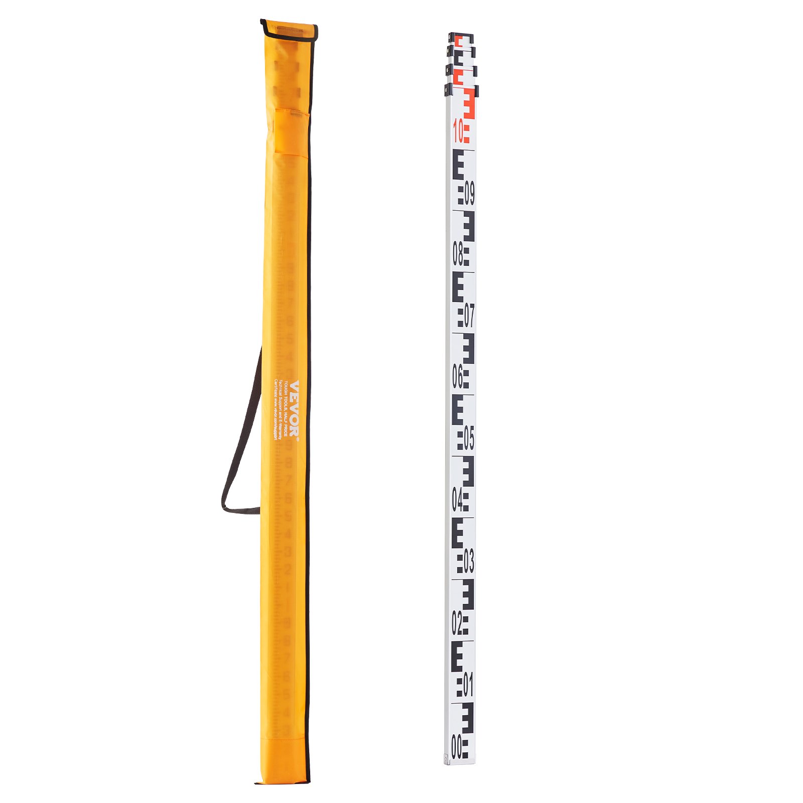 VEVOR Aluminum Measuring Rod, 4 m Metric Telescopic Measuring Rod, Double-Sided Scale in cm/mm, Leveling Rod, Aluminum Alloy Surveying Rod with Spirit Level and Carrying Case for Measuring Houses, Walls, Floors